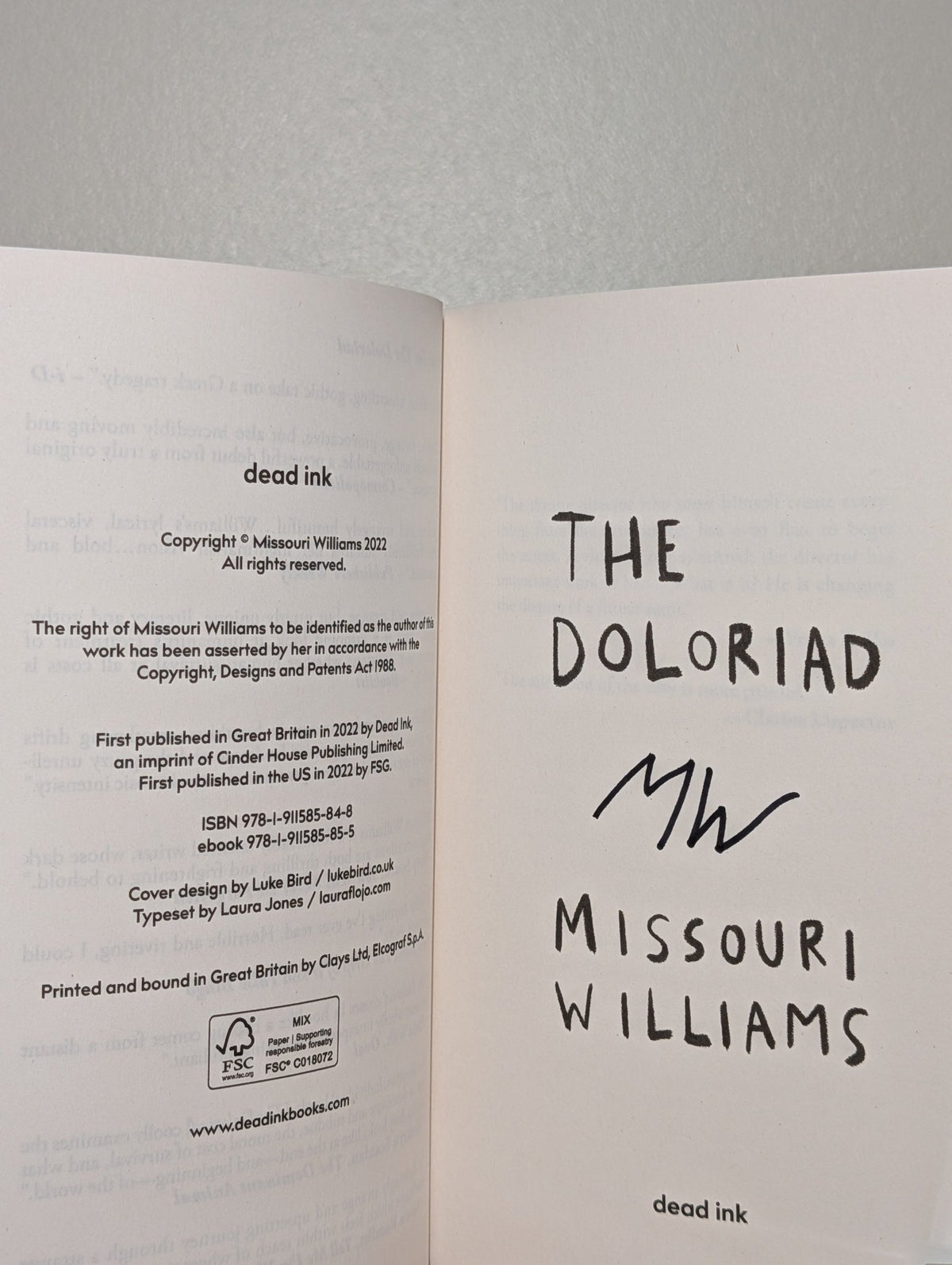 The Doloriad by Missouri Williams (Signed) - Fialta Books