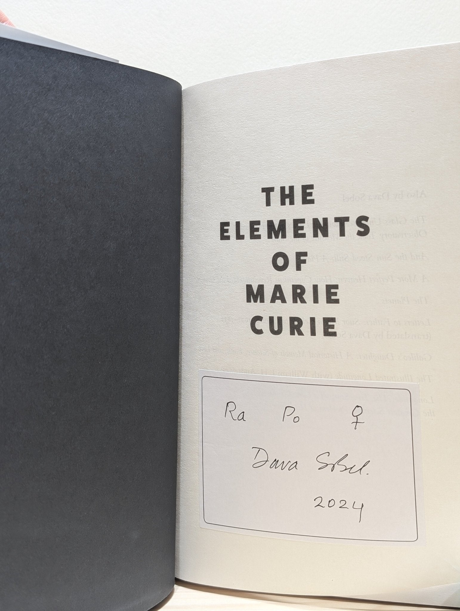 The Elements of Marie Curie by Dava Sobel (Signed First Edition) - Fialta Books