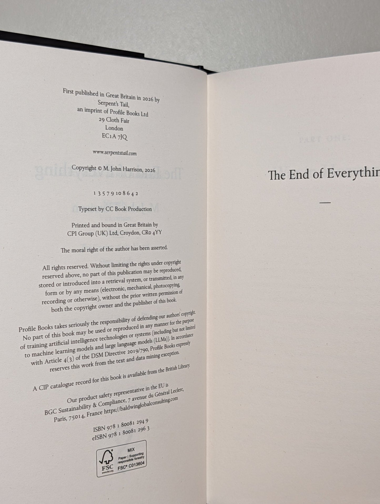 The End of Everything by M. John Harrison (Signed First Edition) - Fialta Books
