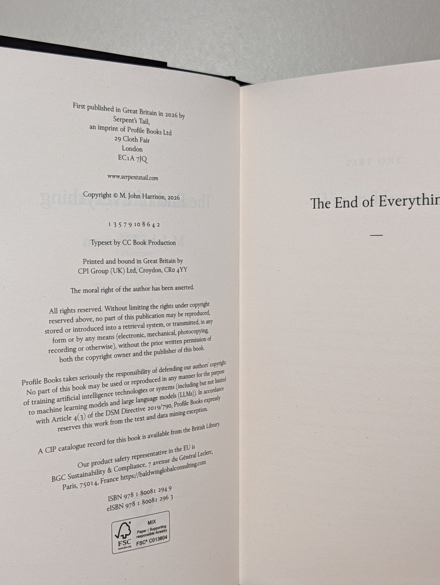The End of Everything by M. John Harrison (Signed First Edition) - Fialta Books