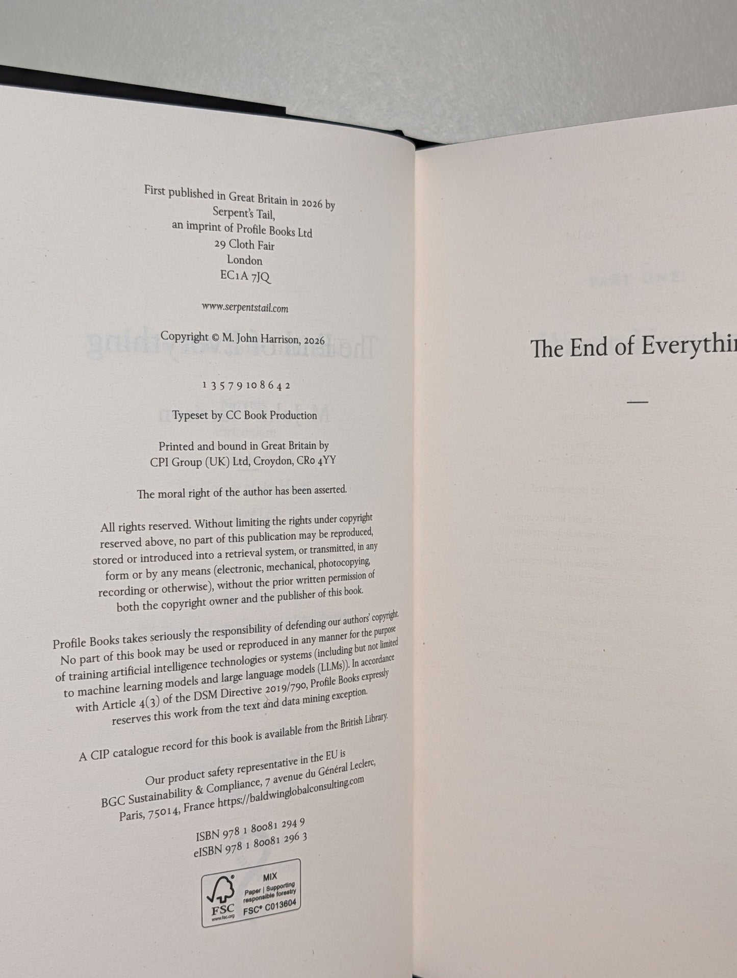 The End of Everything by M. John Harrison (Signed First Edition with sprayed edges) - Fialta Books