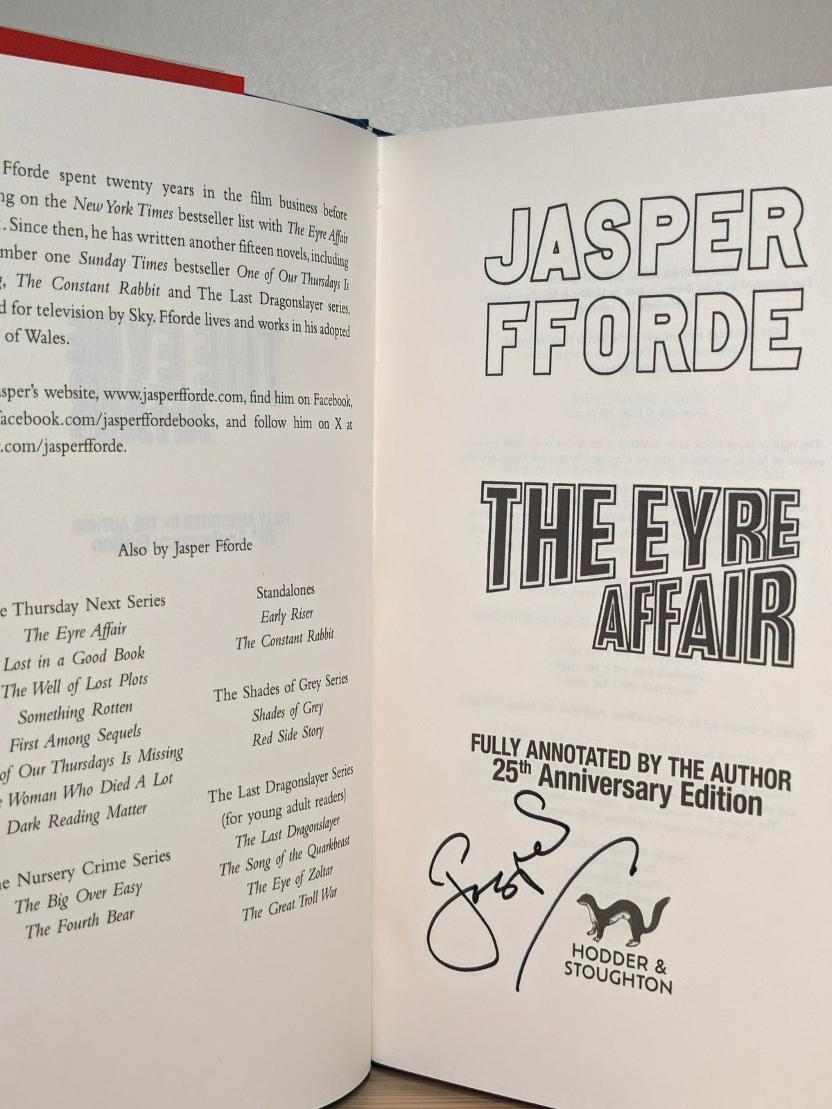 The Eyre Affair by Jasper Fforde (Signed Annotated Anniversary Edition) - Fialta Books