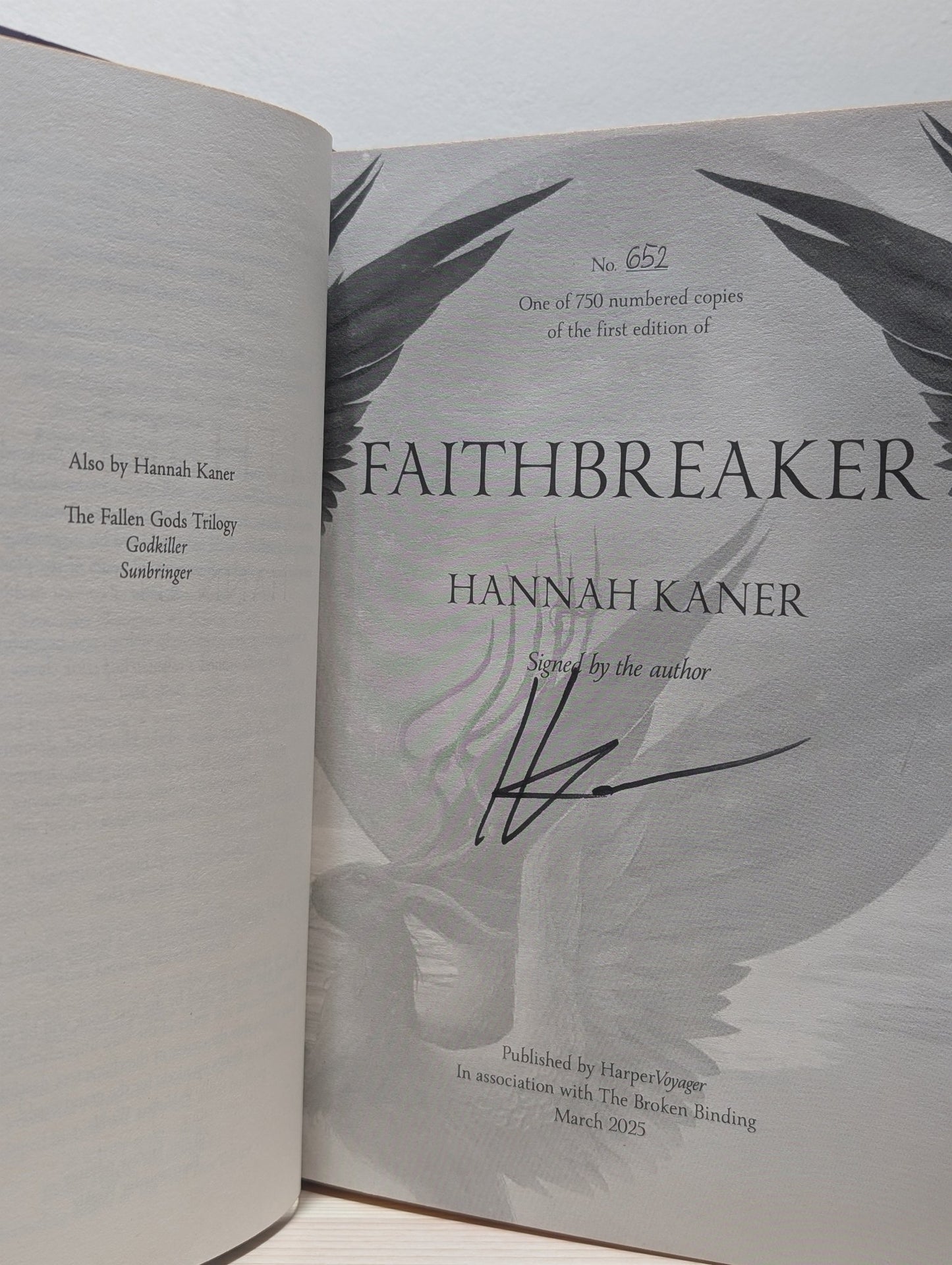 The Fallen Gods: Godkiller; Sunbringer; Faithbreaker by Hannah Kaner (Signed Numbered First Edition with foil on boards) - Fialta Books