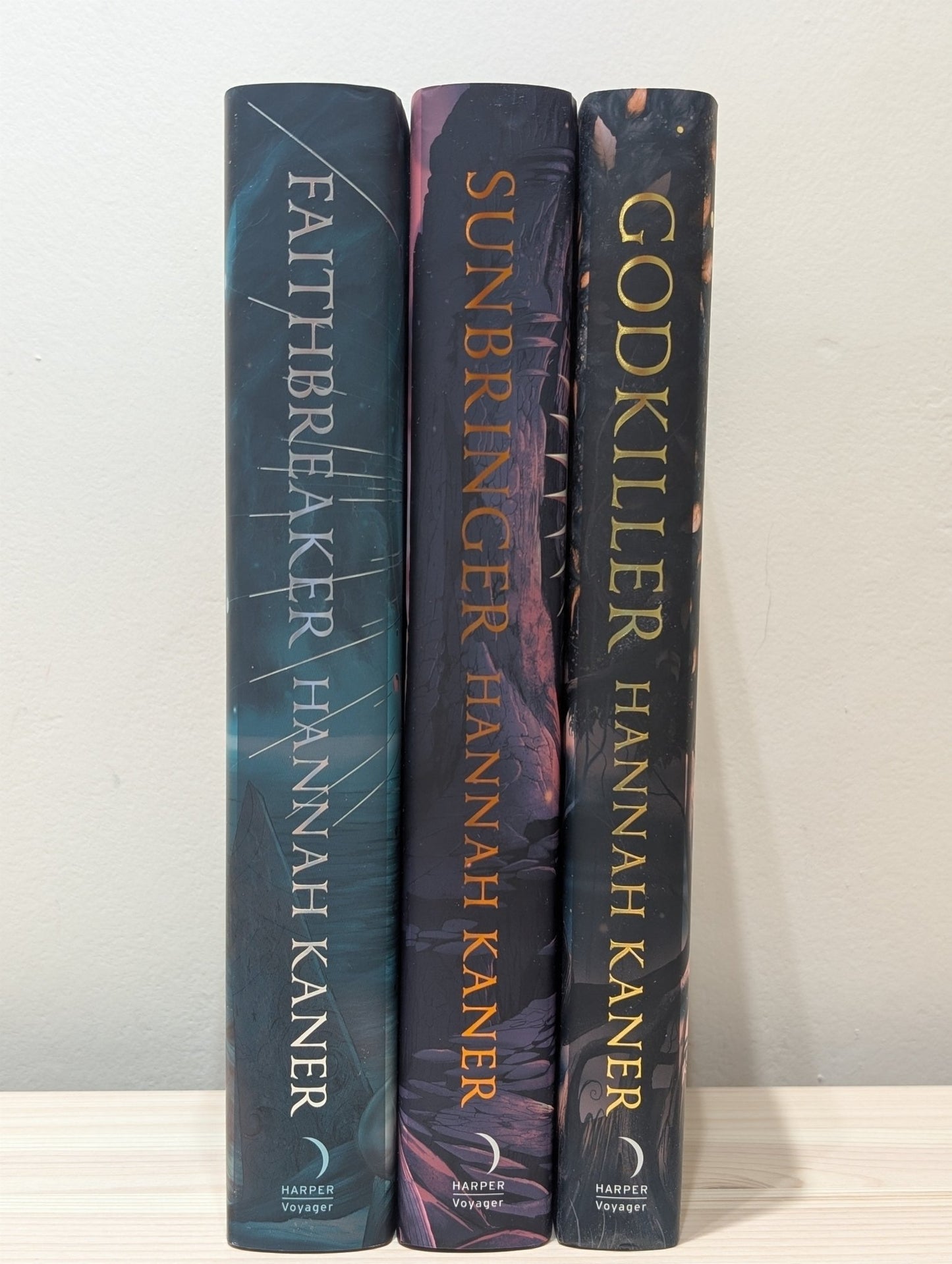 The Fallen Gods: Godkiller; Sunbringer; Faithbreaker by Hannah Kaner (Signed Set with sprayed edges) - Fialta Books