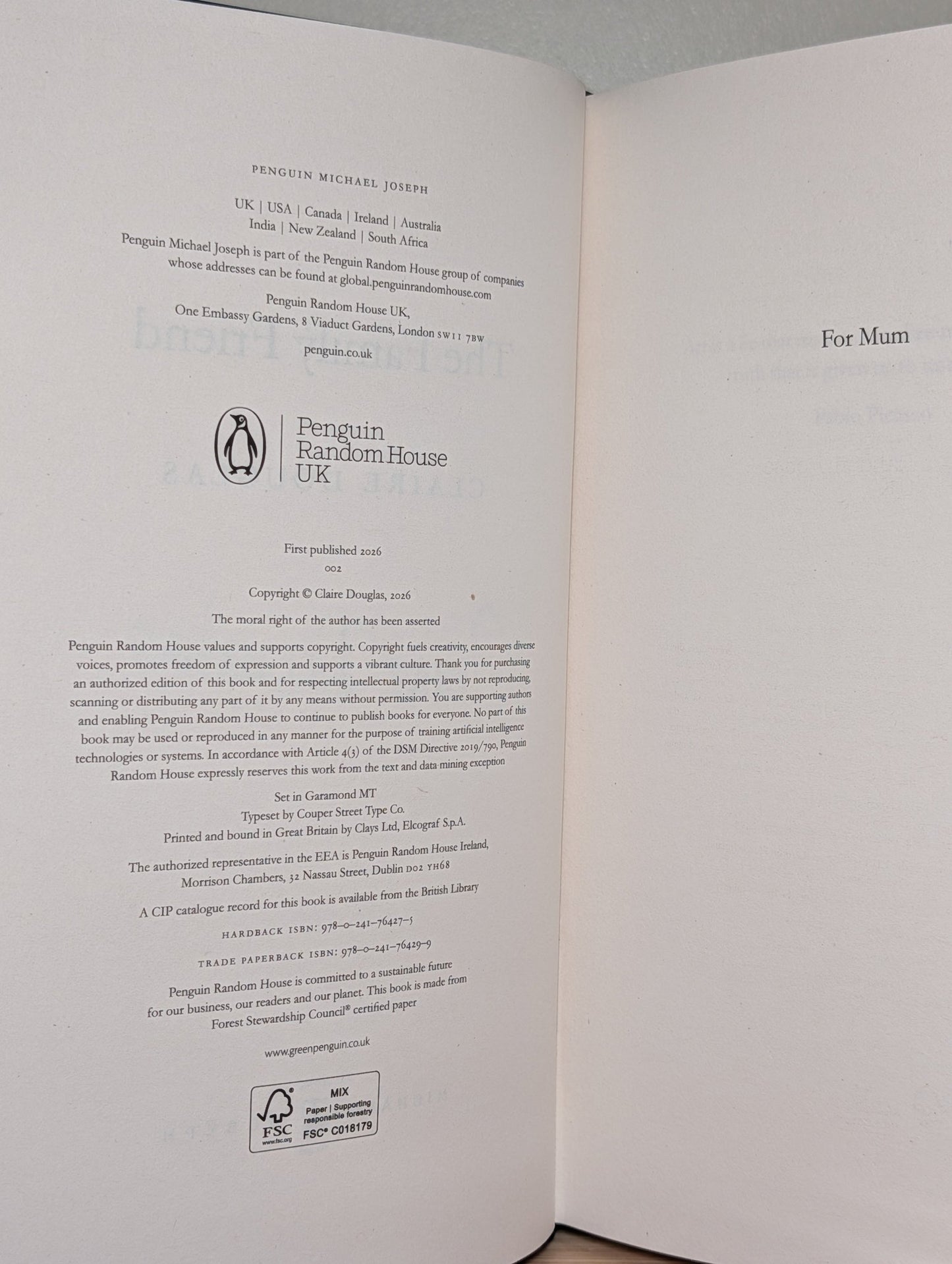 The Family Friend by Claire Douglas (Signed) - Fialta Books