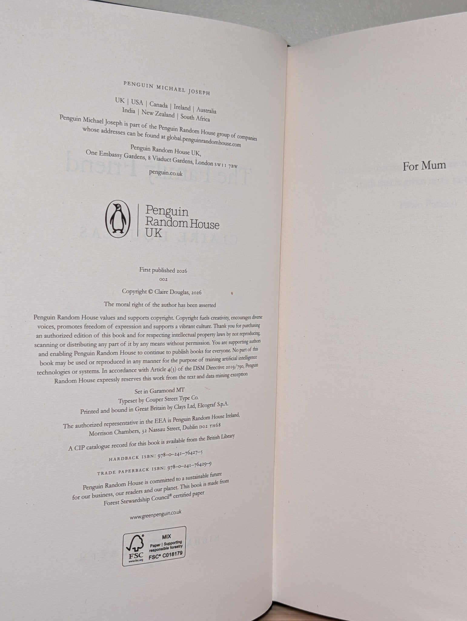 The Family Friend by Claire Douglas (Signed) - Fialta Books