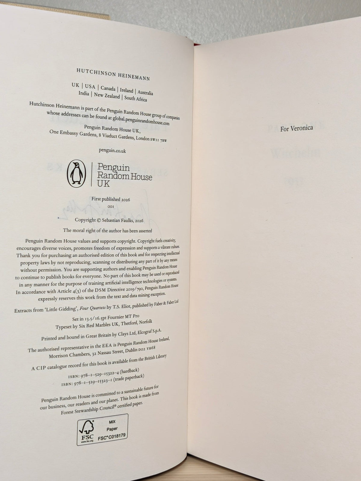 The Farewell to Eden by Sebastian Faulks (Signed First Edition) - Fialta Books