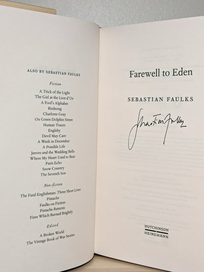 The Farewell to Eden by Sebastian Faulks (Signed First Edition) - Fialta Books