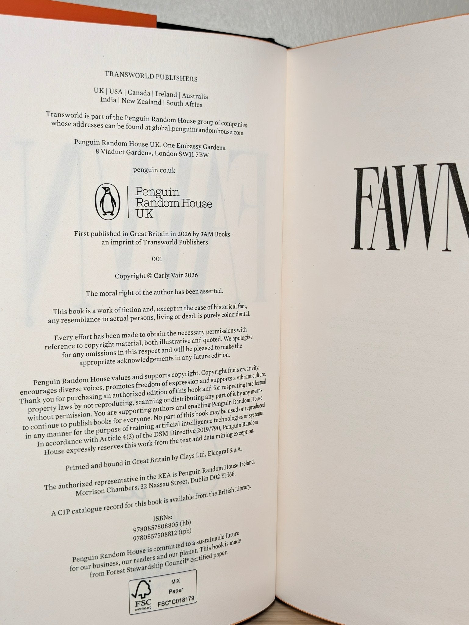 The Fawn by C.N. Vair (Signed First Edition with sprayed edges) - Fialta Books