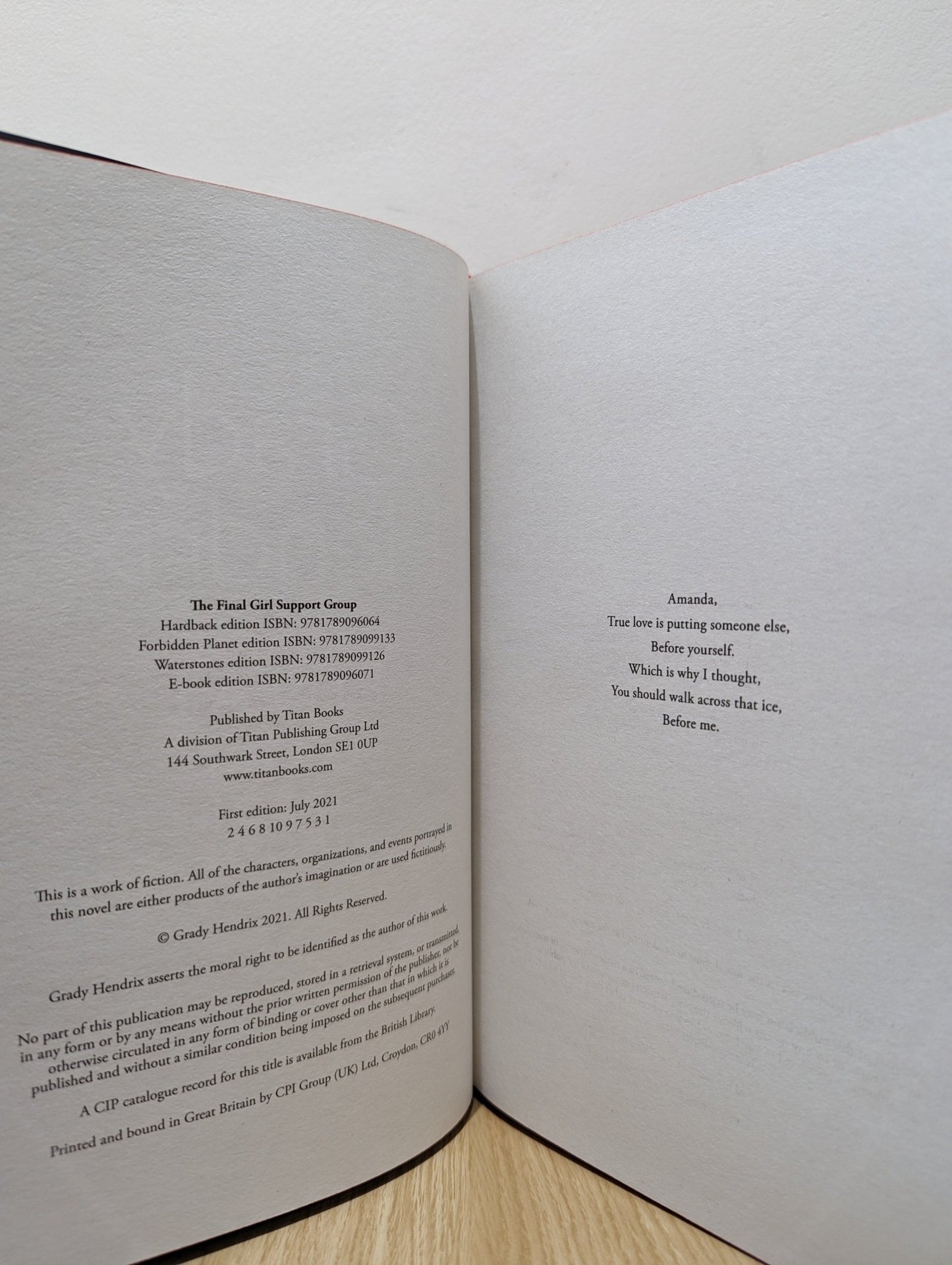 The Final Girl Support Group by Grady Hendrix (Signed First Edition with sprayed edges) - Fialta Books