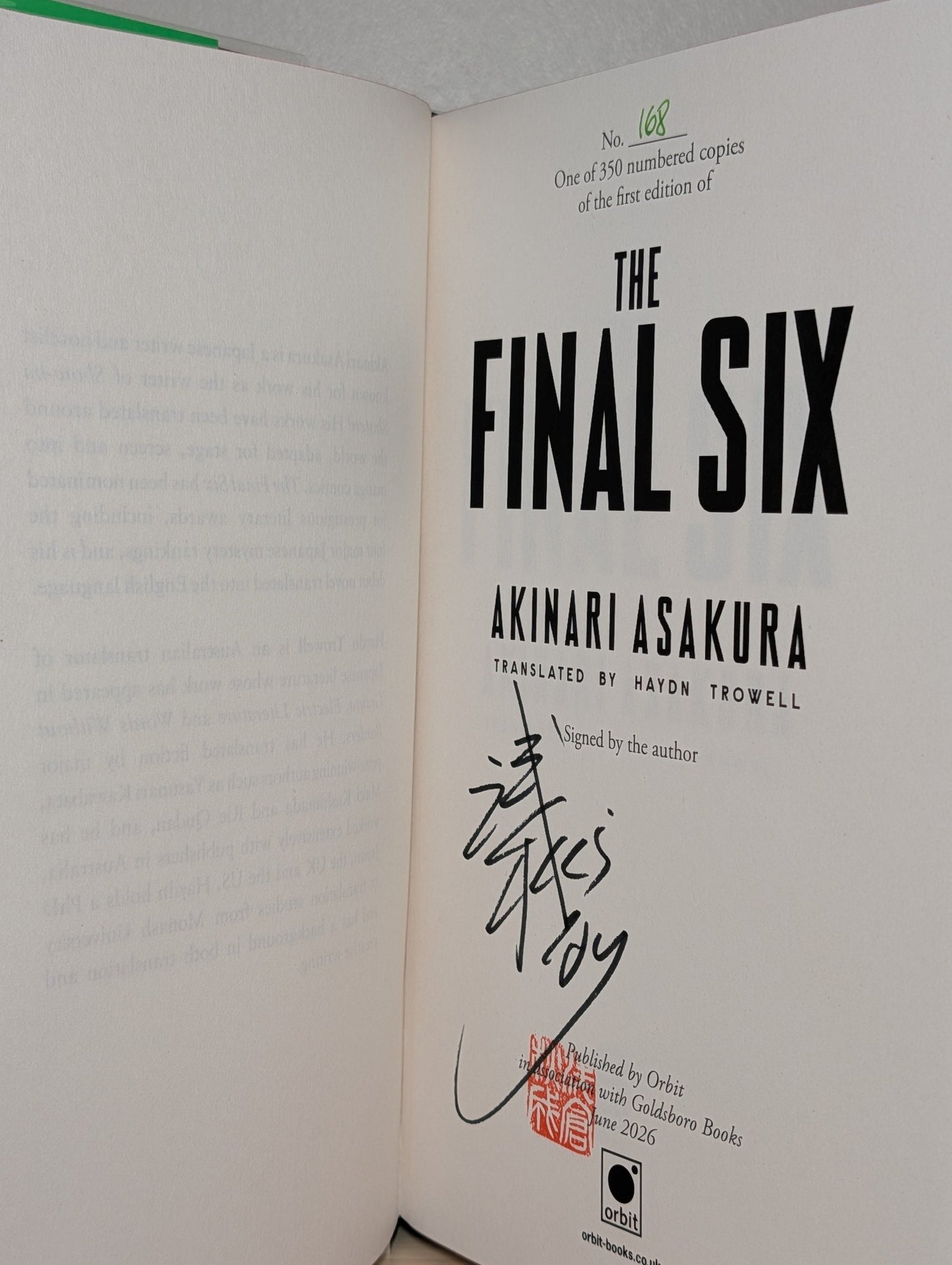 The Final Six by Akinari Asakura (Signed First Edition with sprayed edges) - Fialta Books