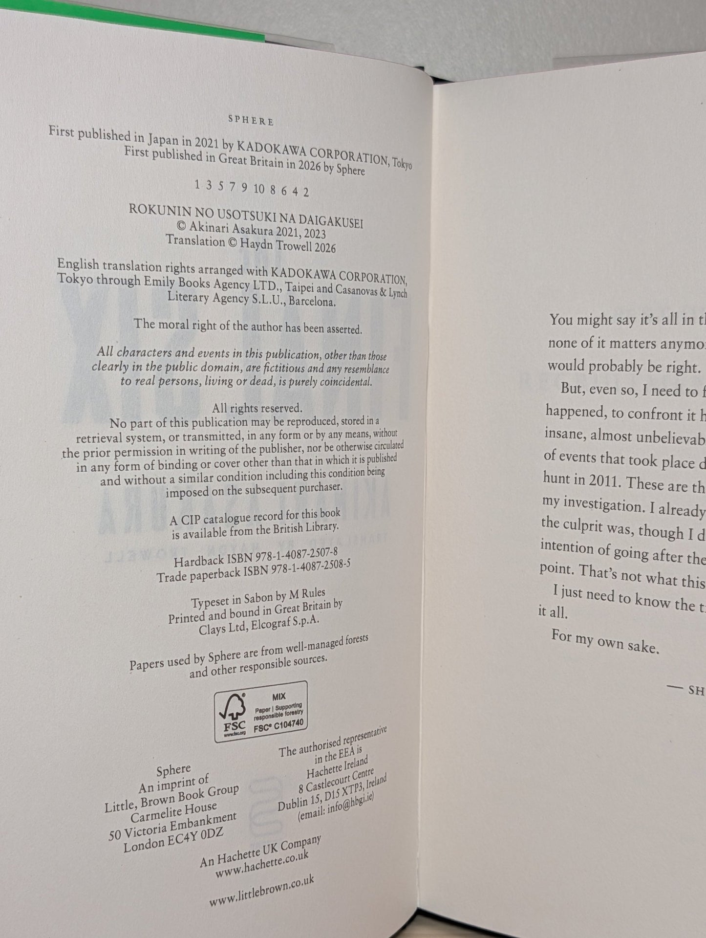 The Final Six by Akinari Asakura (Signed First Edition with sprayed edges) - Fialta Books