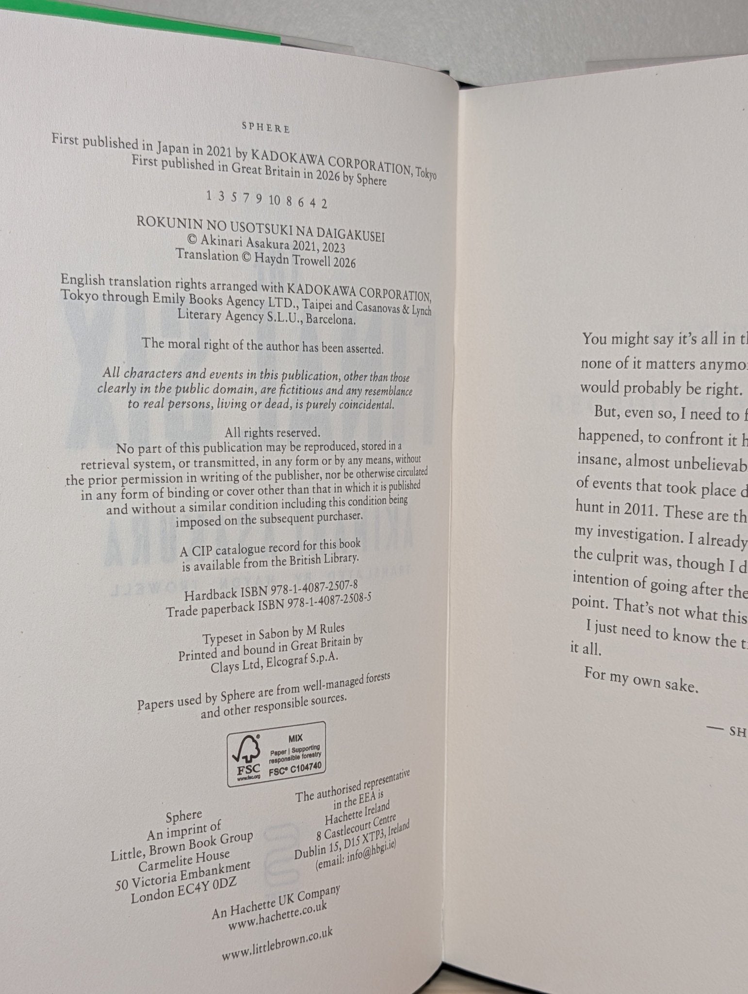 The Final Six by Akinari Asakura (Signed First Edition with sprayed edges) - Fialta Books