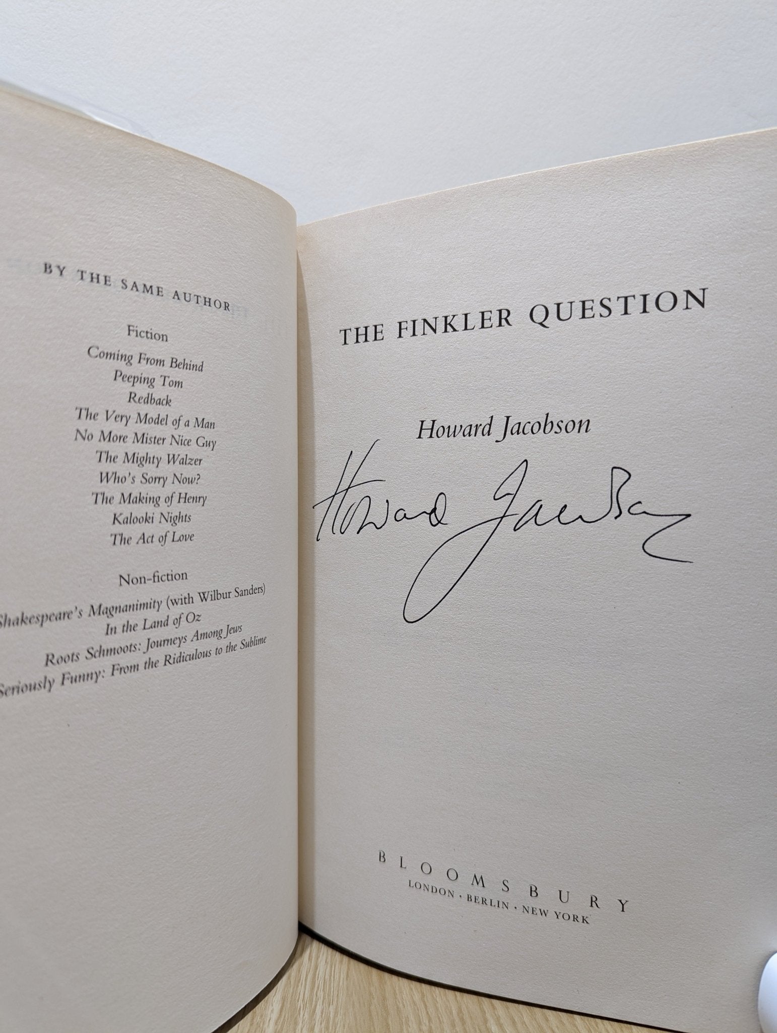 The Finkler Question by Howard Jacobson (Signed First Edition) - Fialta Books