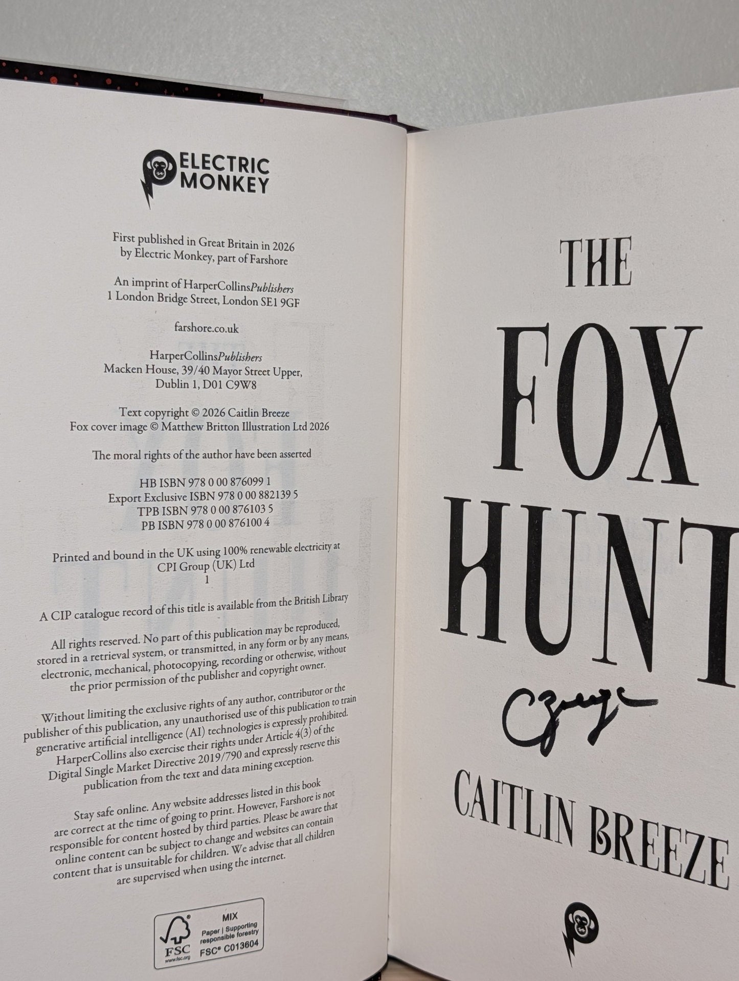 The Fox Hunt by Caitlin Breeze (Signed First Edition) - Fialta Books