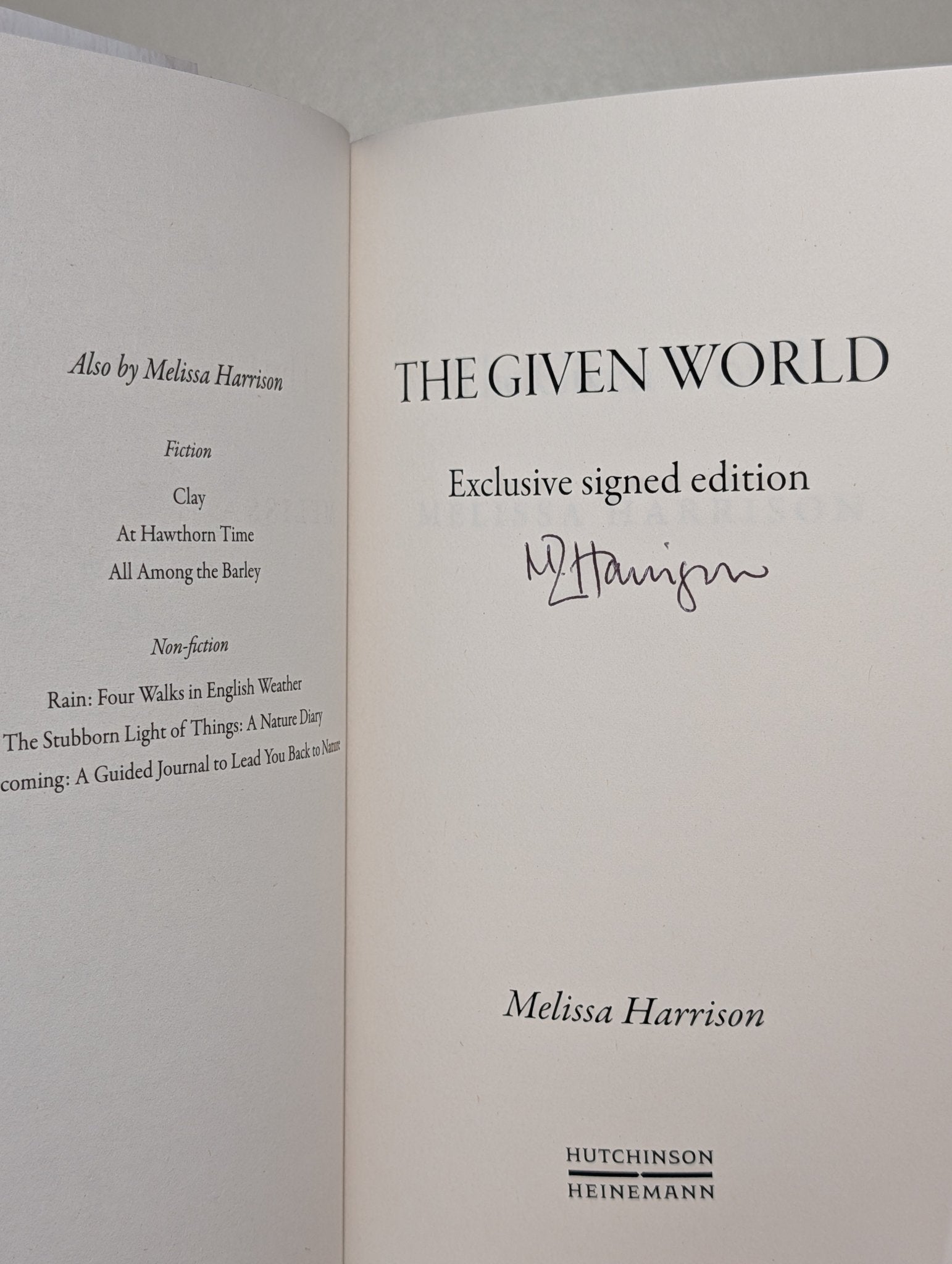 The Given World by Melissa Harrison (Signed First Edition) - Fialta Books