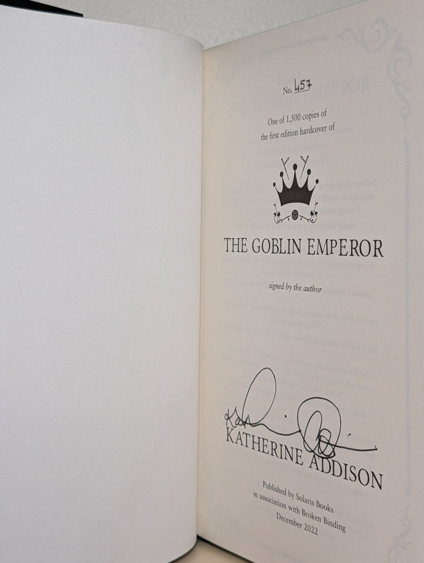 The Goblin Emperor by Katherine Addison (Signed Special Edition with sprayed edges) - Fialta Books