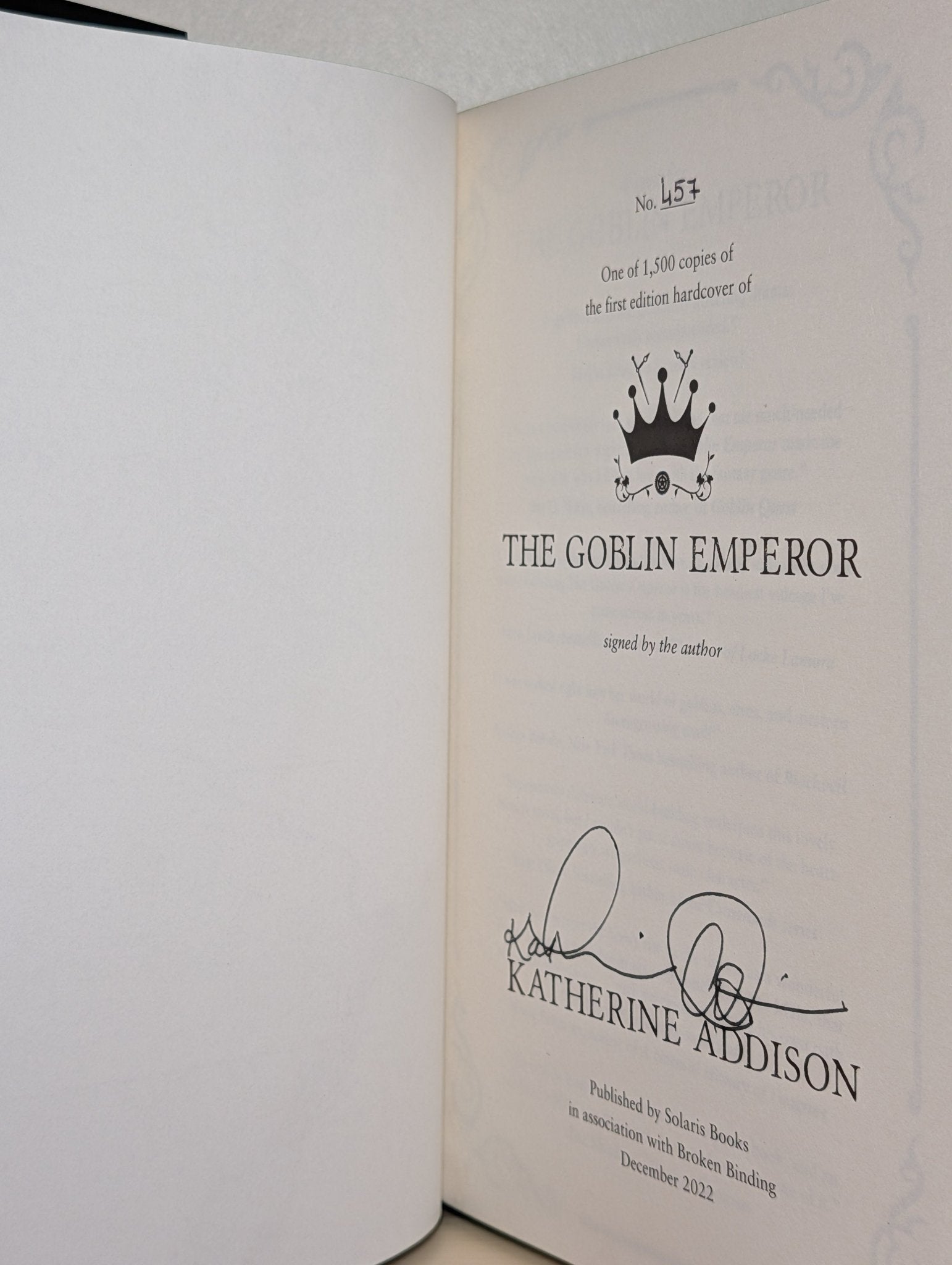 The Goblin Emperor by Katherine Addison (Signed Special Edition with sprayed edges) - Fialta Books