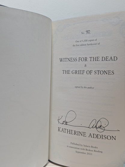 The Goblin Emperor; The Witness for the Dead, The Grief of Stones; The Tomb of Dragons by Katherine Addison (Signed Set with sprayed edges) - Fialta Books