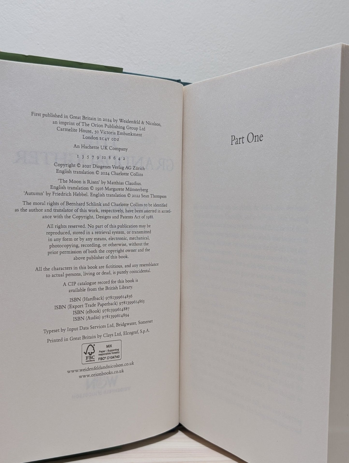 The Granddaughter by Prof Bernhard Schlink (First Edition) - Fialta Books