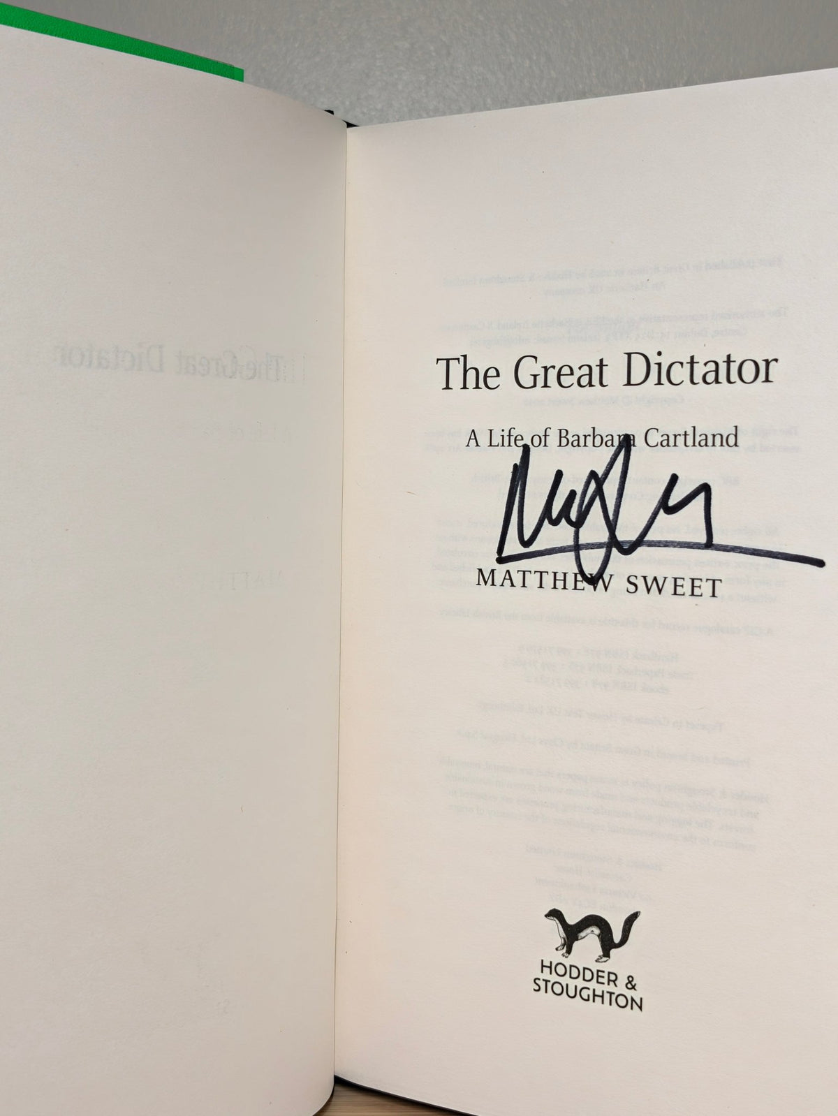 The Great Dictator: A Life of Barbara Cartland by Matthew Sweet (Signed First Edition) - Fialta Books