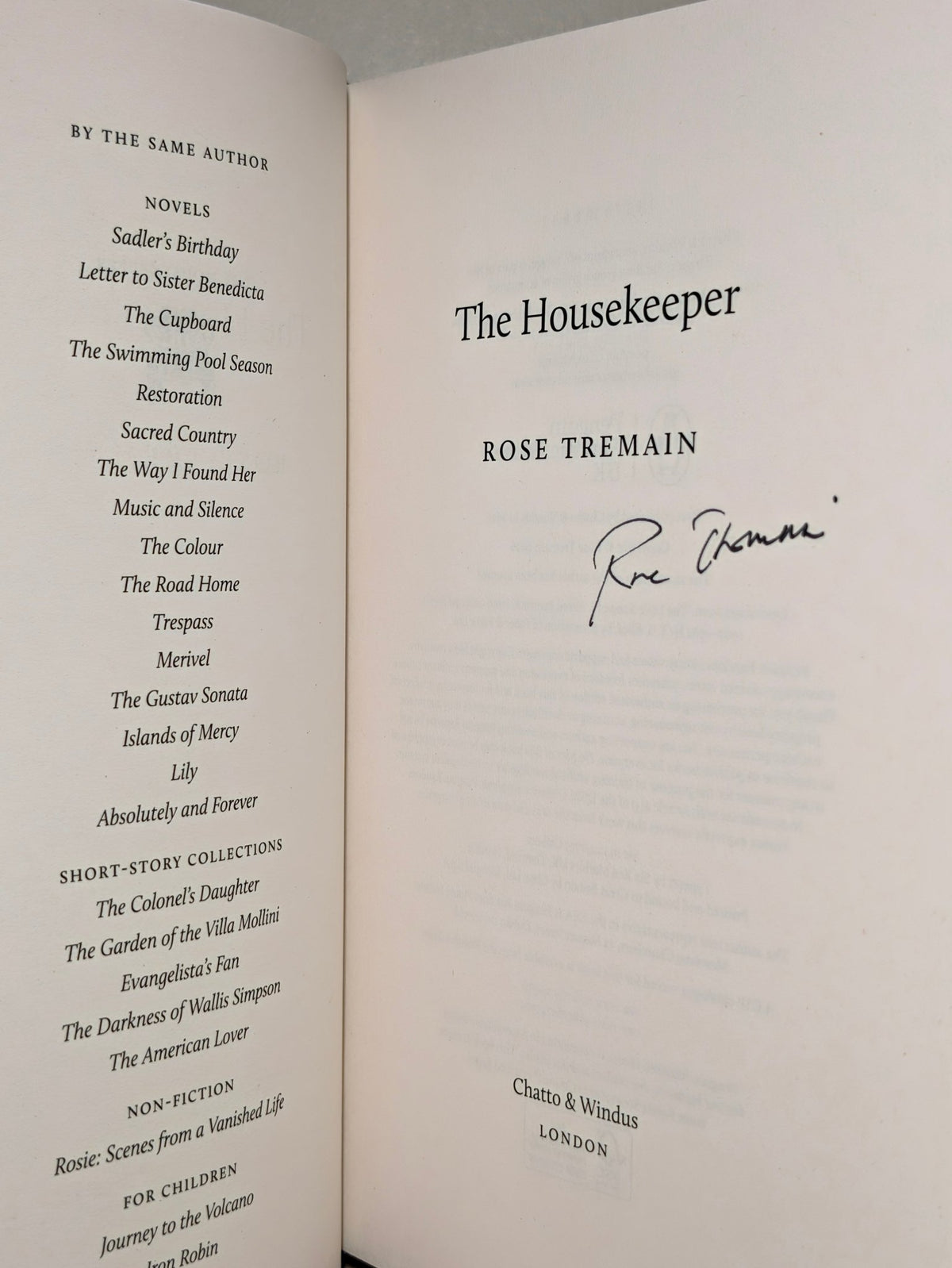 The Housekeeper by Rose Tremain (Signed First Edition) - Fialta Books