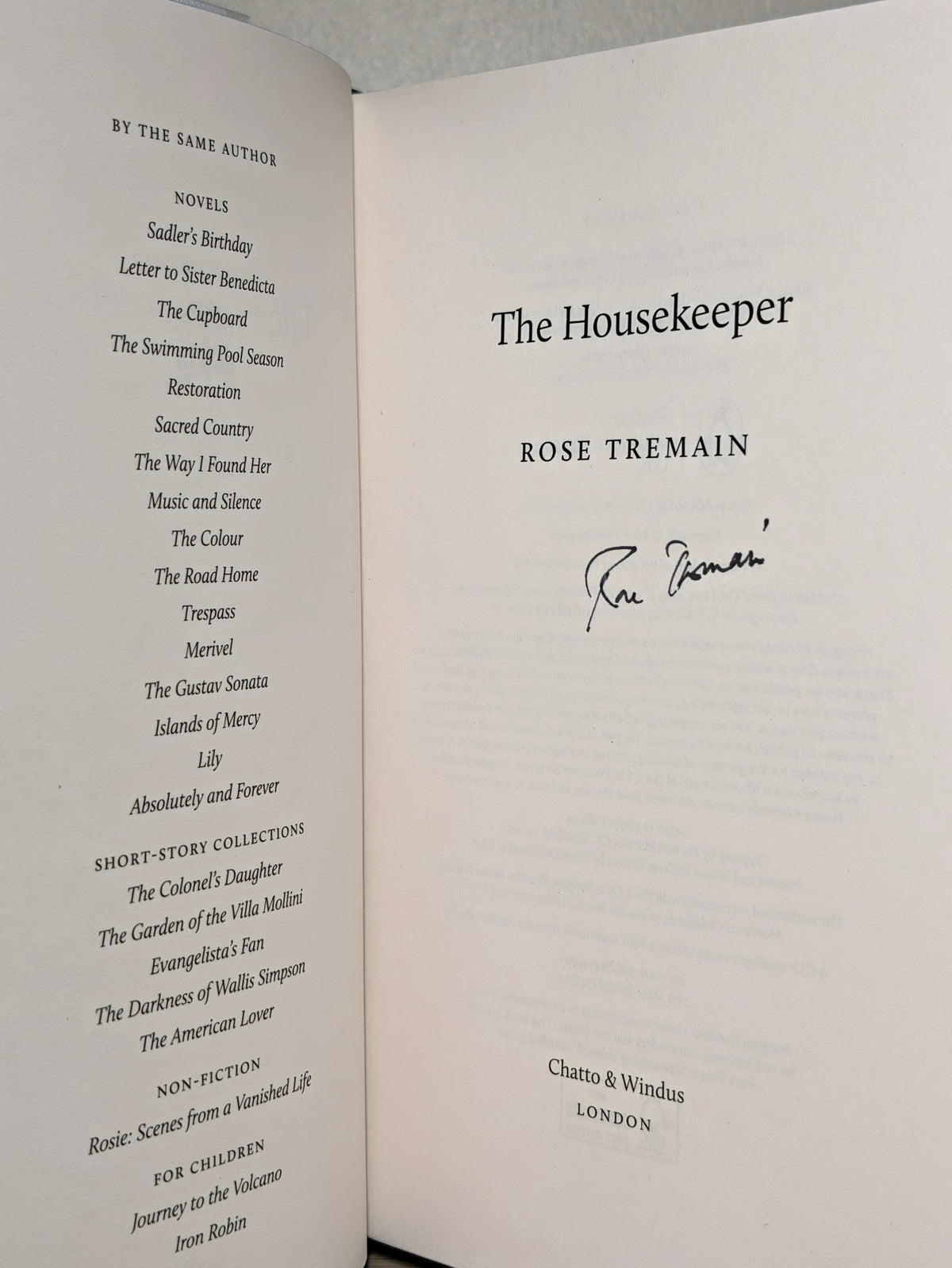 The Housekeeper by Rose Tremain (Signed First Edition with sprayed edges) by Rose Tremain - Fialta Books
