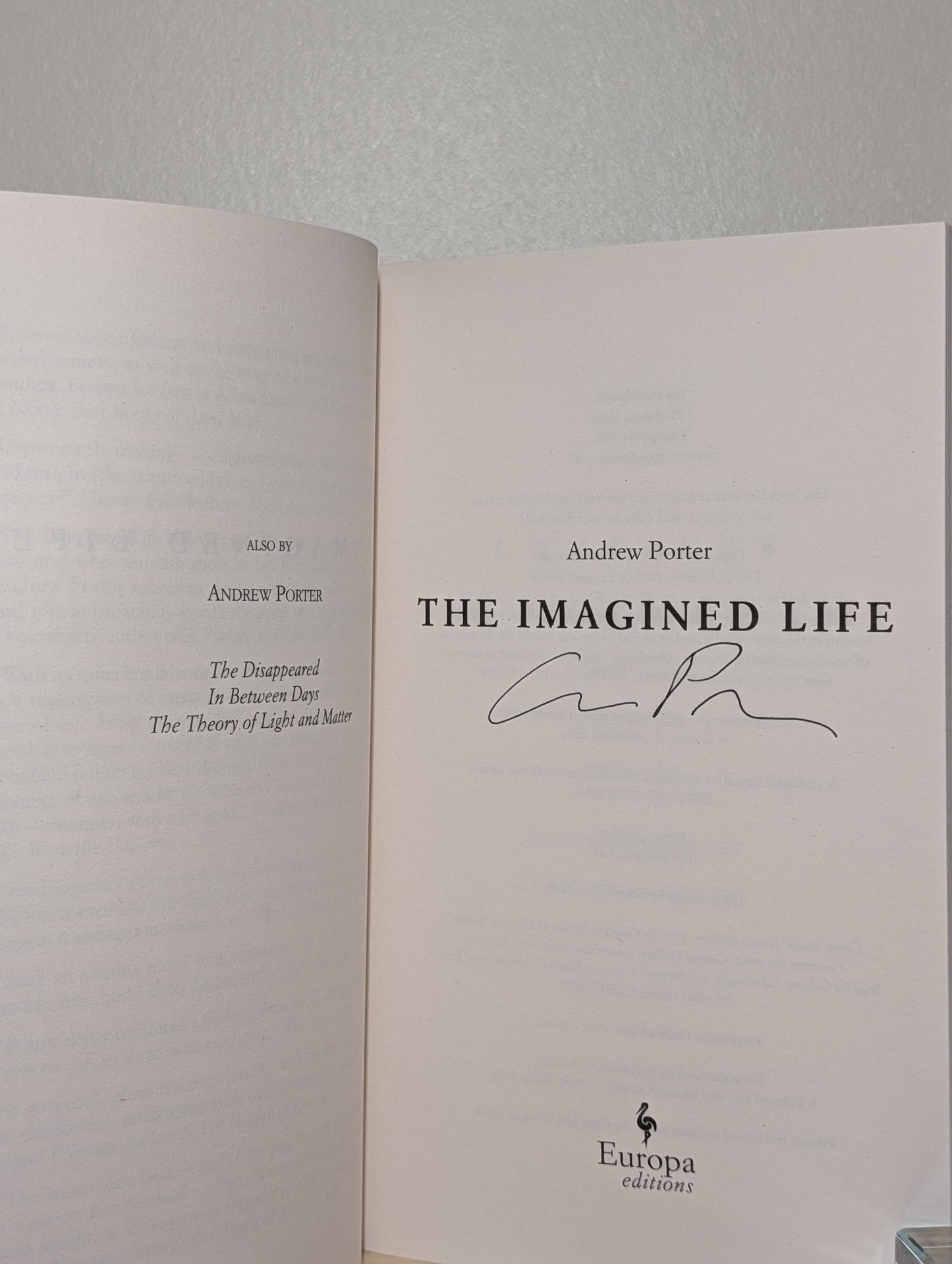 The Imagined Life by Andrew Porter (Signed First Edition) - Fialta Books