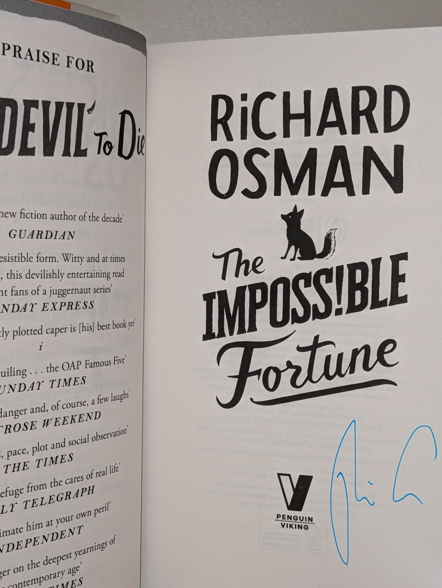 The Impossible Fortune by Richard Osman (Signed Numbered First Edition) - Fialta Books