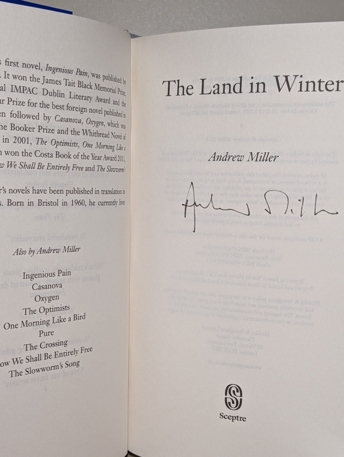 The Land in Winter by Andrew Miller (Signed) - Fialta Books