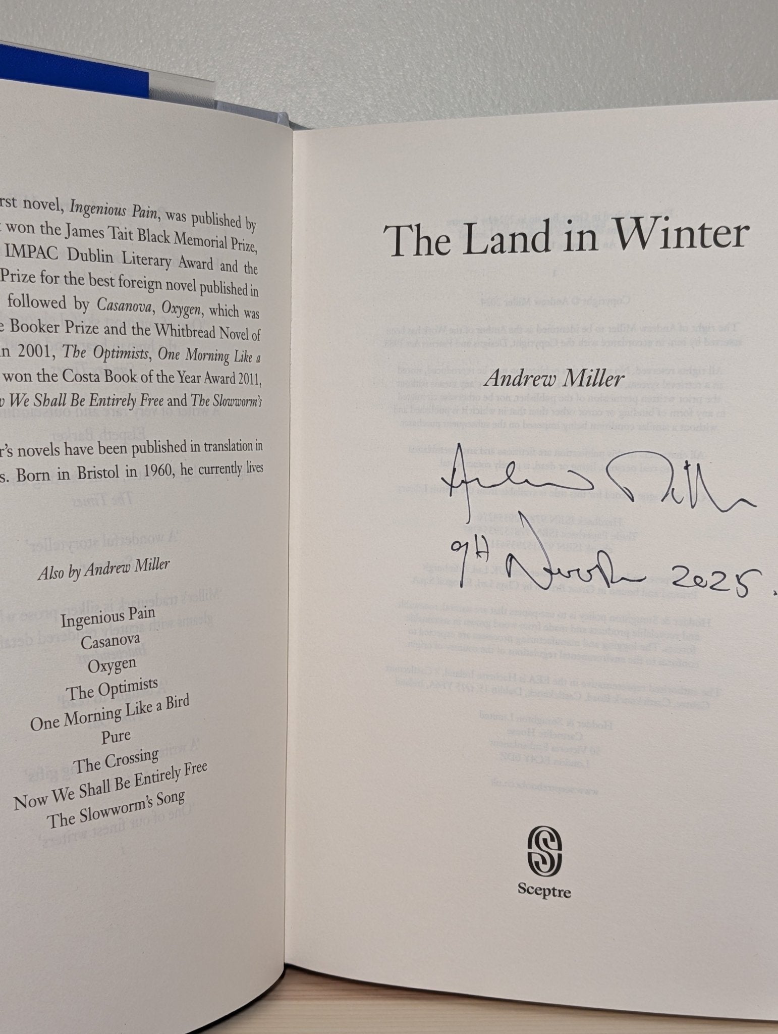 The Land in Winter by Andrew Miller (Signed Dated First Edition) - Fialta Books