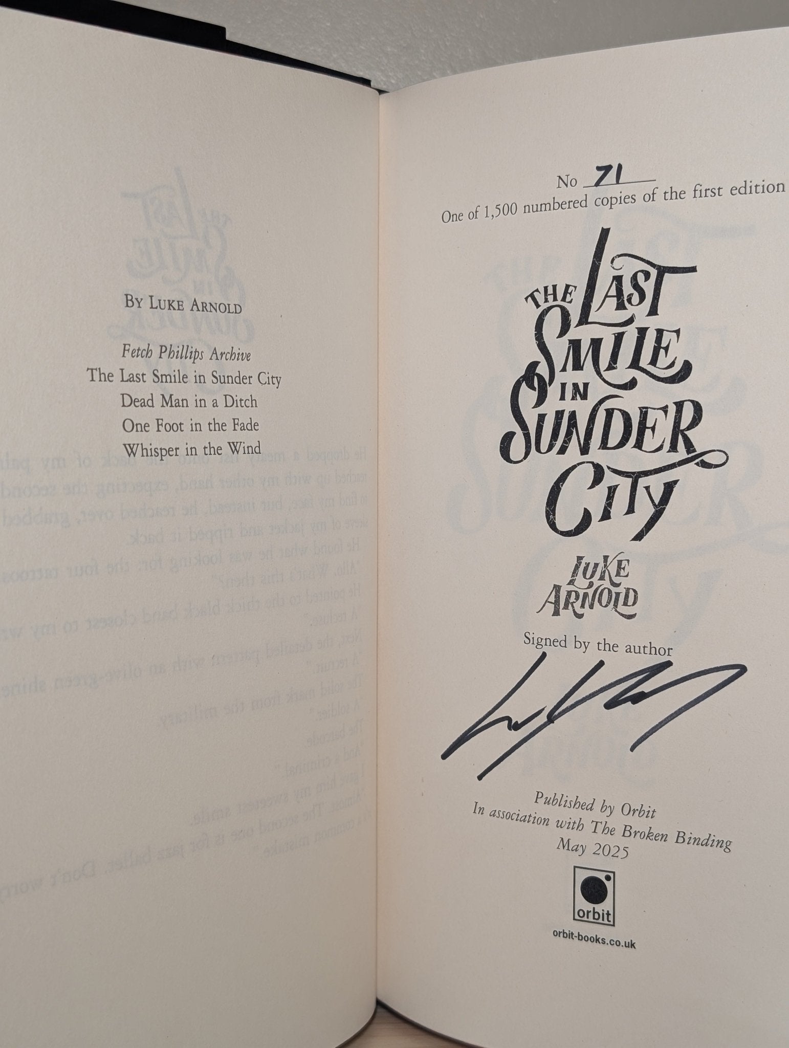 The Last Smile in Sunder City by Luke Arnold (Signed First Edition with sprayed edges) - Fialta Books
