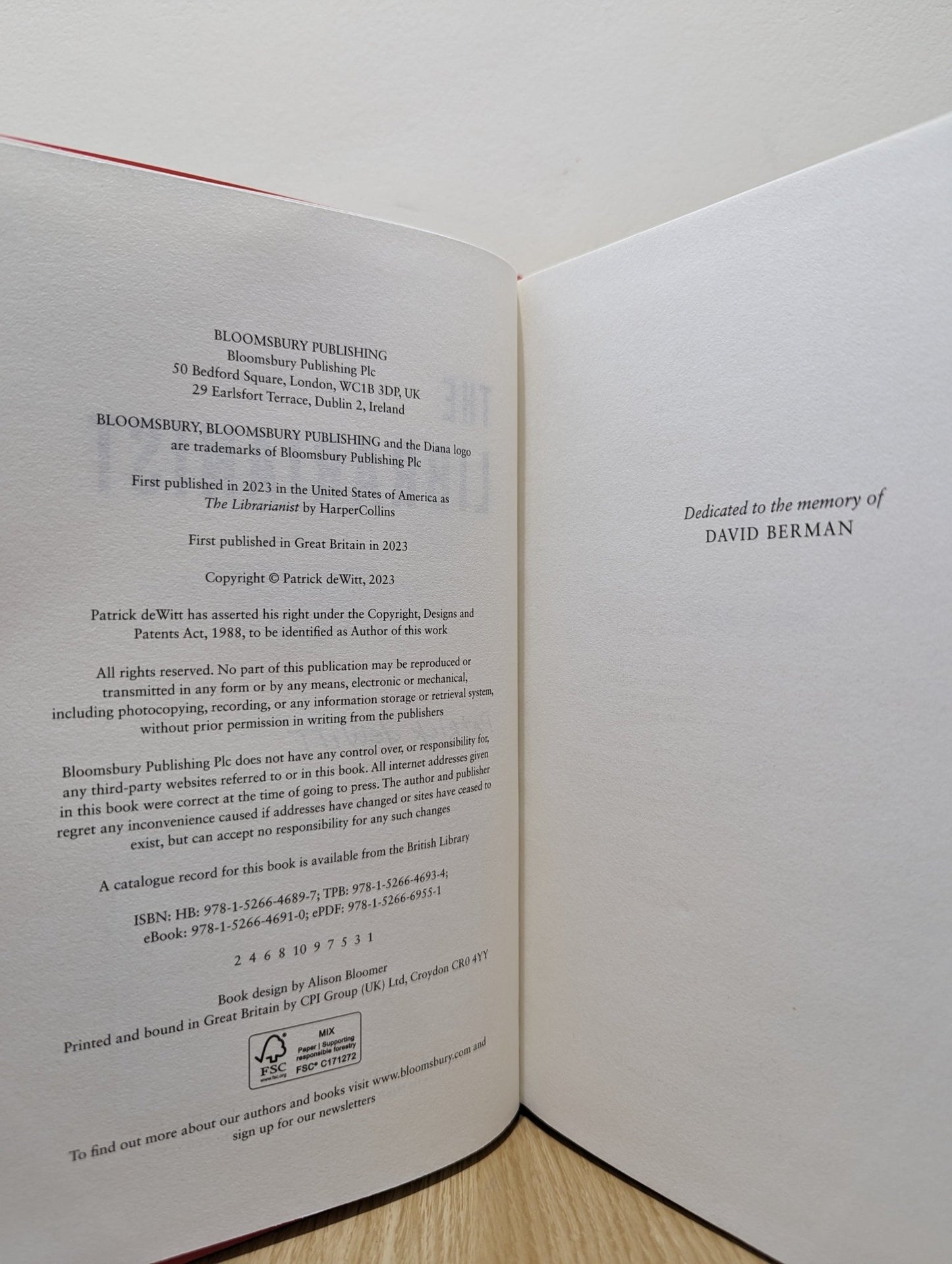 The Librarianist by Patrick DeWitt (Signed First Edition) - Fialta Books