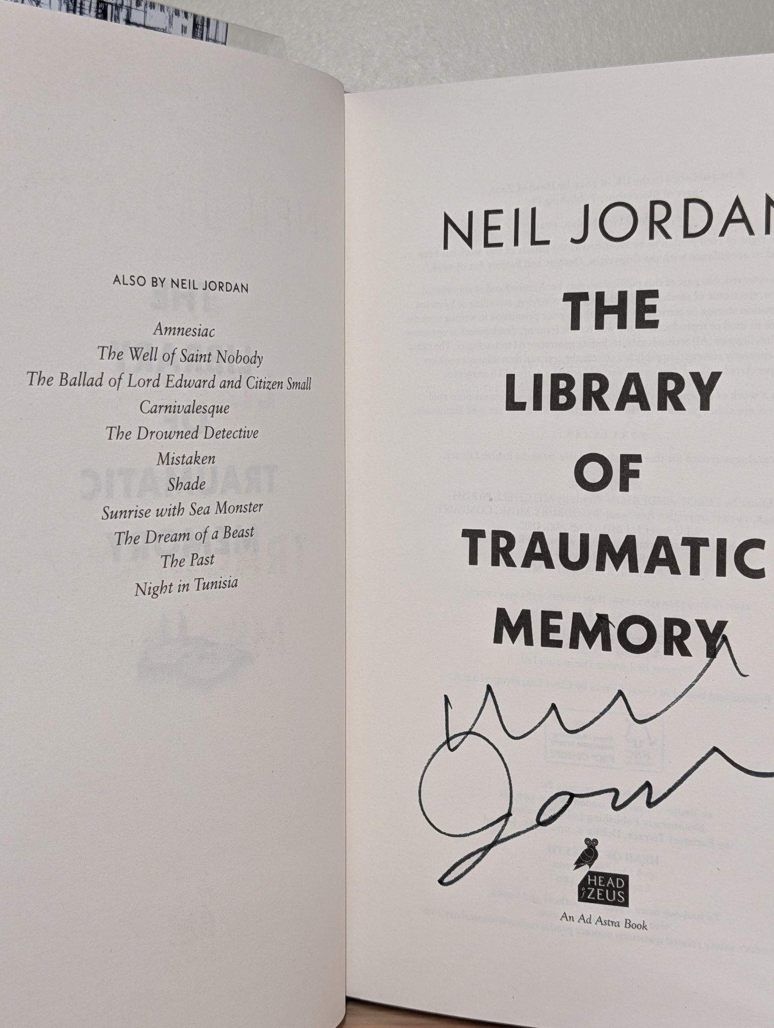 The Library of Traumatic Memory by Neil Jordan (Signed First Edition) - Fialta Books