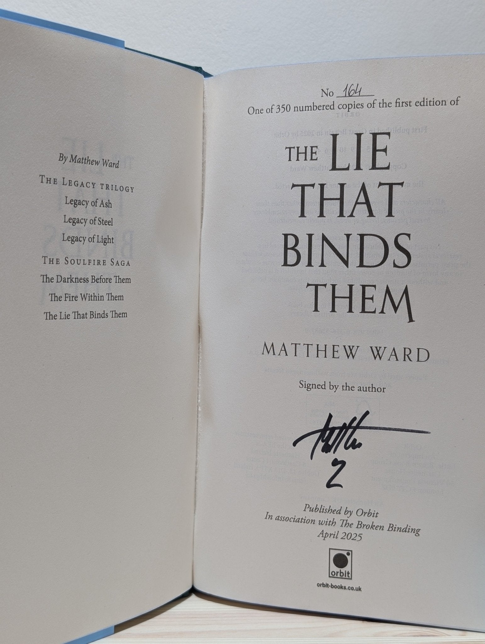 The Lie That Binds Them by Matthew Ward (Signed with sprayed edges) - Fialta Books