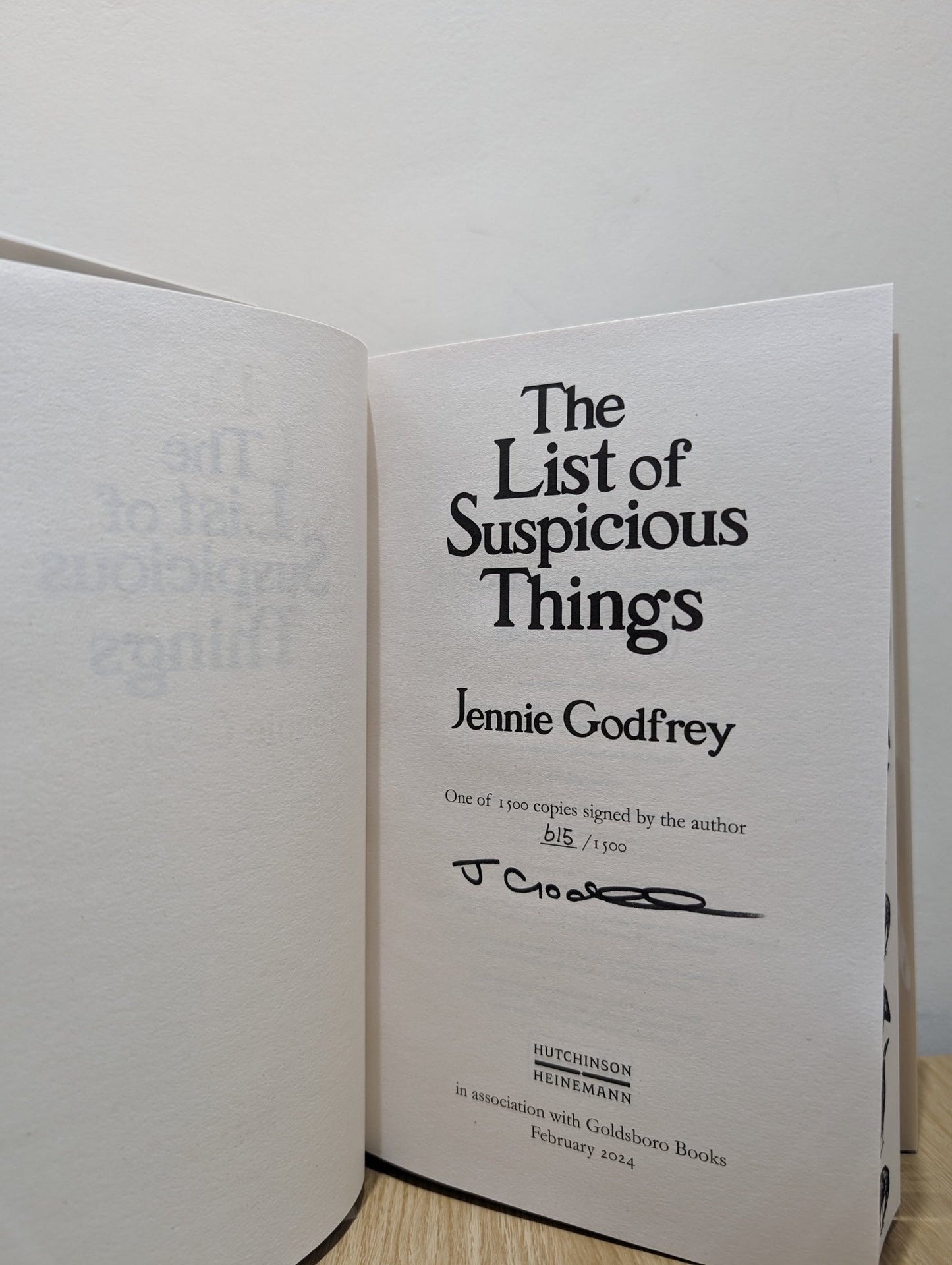 The List of Suspicious Things by Jennie Godfrey (Signed Numbered First Edition with sprayed edges) - Fialta Books
