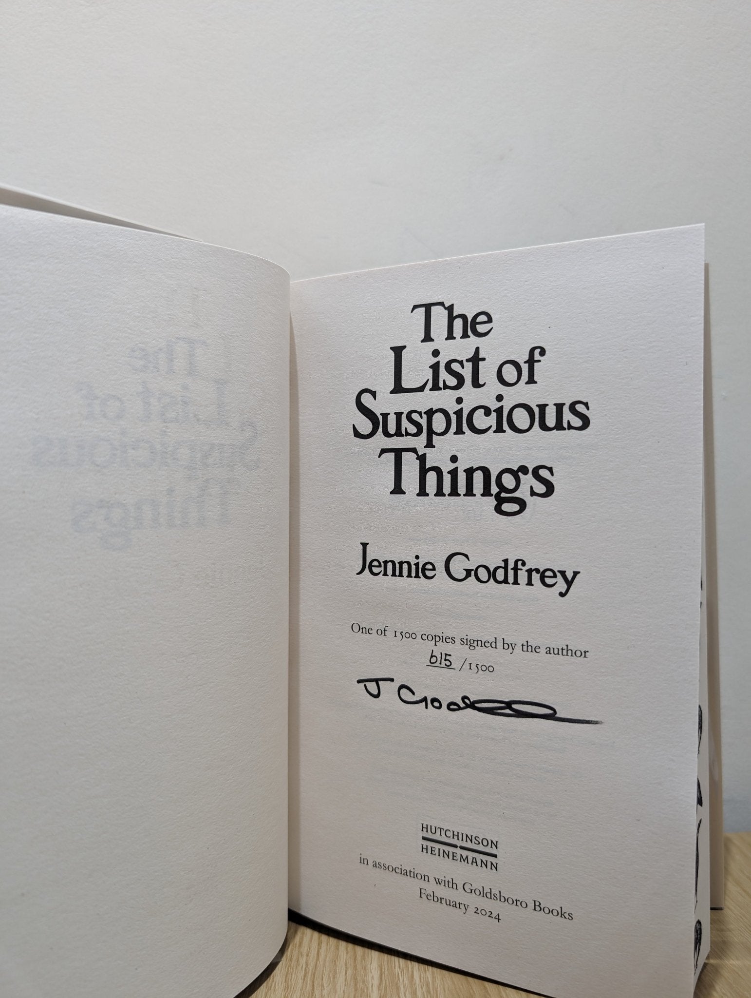 The List of Suspicious Things by Jennie Godfrey (Signed Numbered First Edition with sprayed edges) - Fialta Books