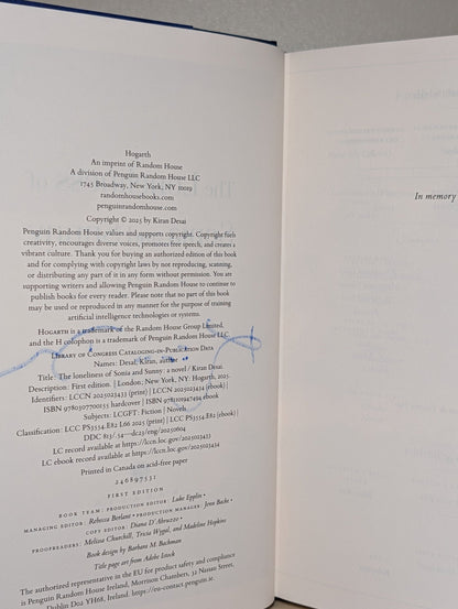 The Loneliness of Sonia and Sunny: A Novel by Kiran Desai (Signed First American Edition) - Fialta Books