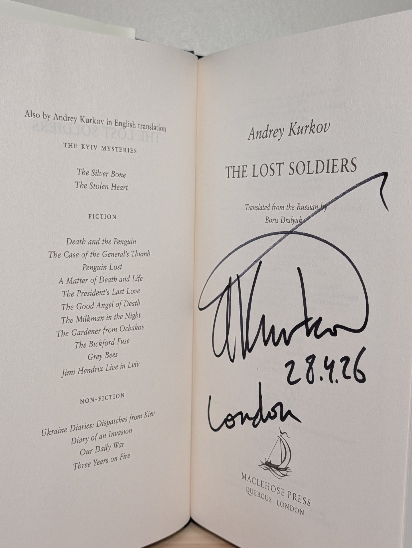 The Lost Soldiers: The Kyiv Mysteries by Andrey Kurkov (Signed Dated First Edition) - Fialta Books