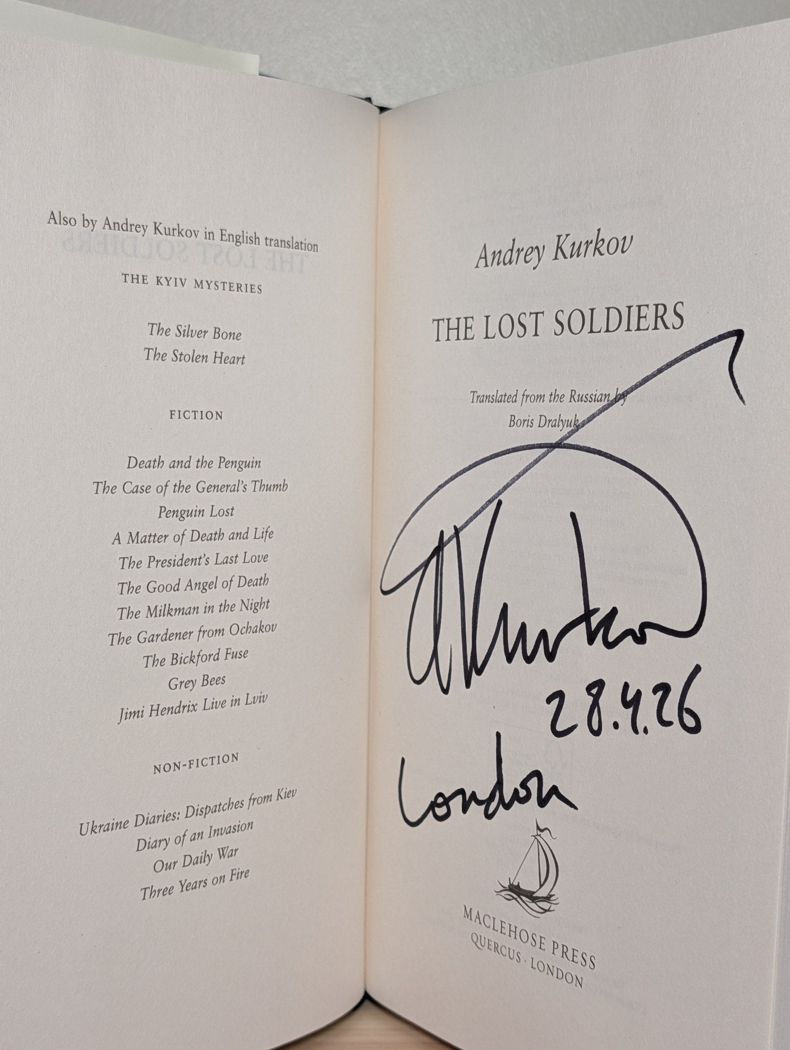 The Lost Soldiers: The Kyiv Mysteries by Andrey Kurkov (Signed Dated First Edition) - Fialta Books