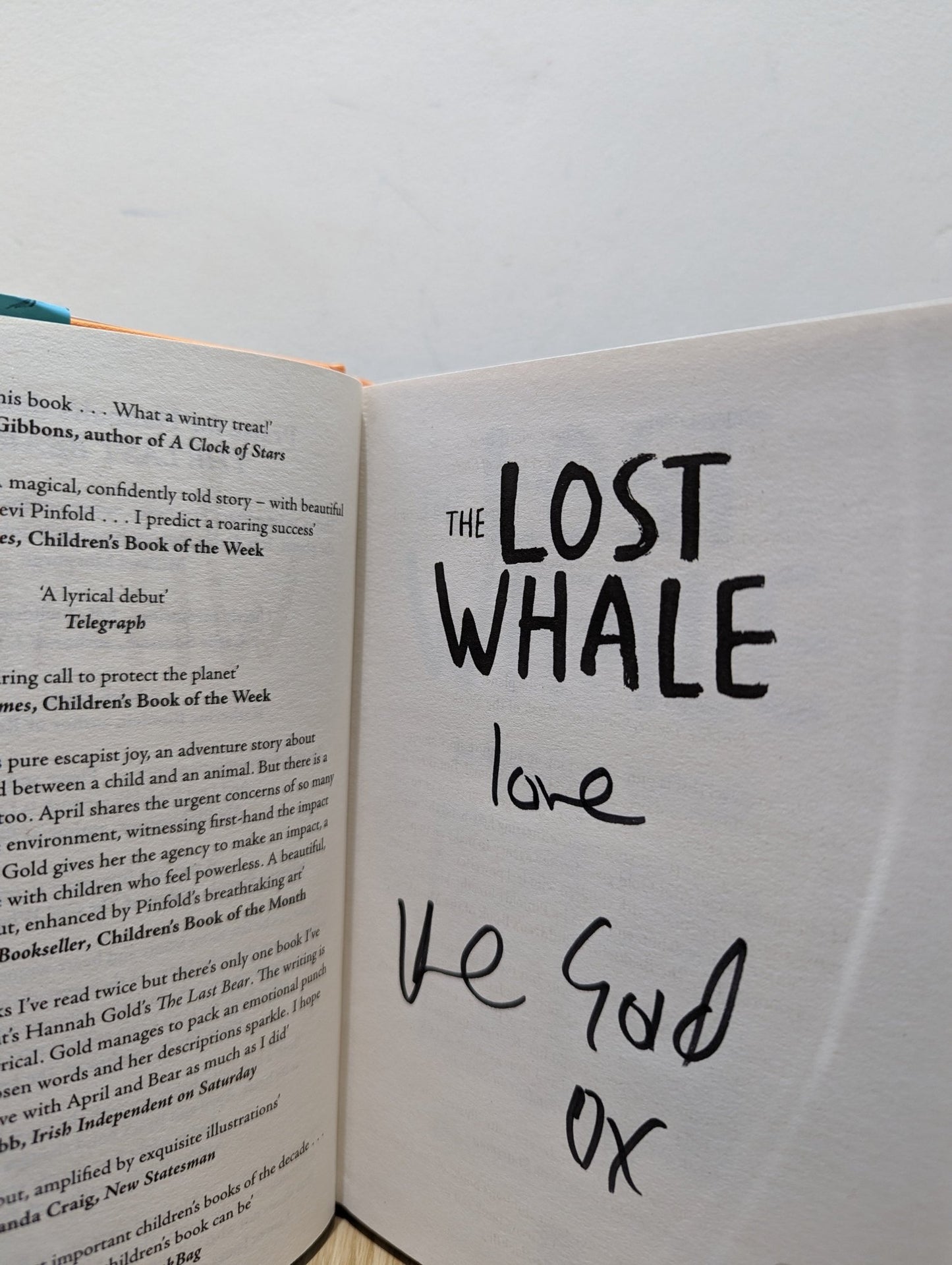 The Lost Whale by Hannah Gold (Signed First Edition) - Fialta Books