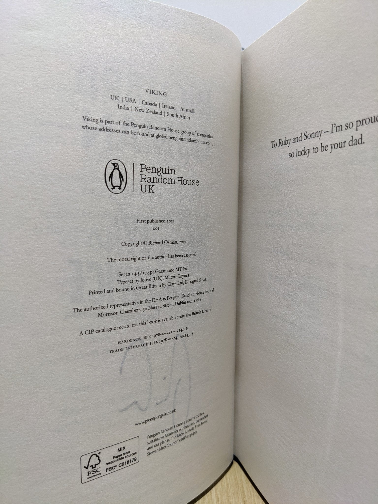 The Man Who Died Twice by Richard Osman (Signed First Edition with extra content) - Fialta Books