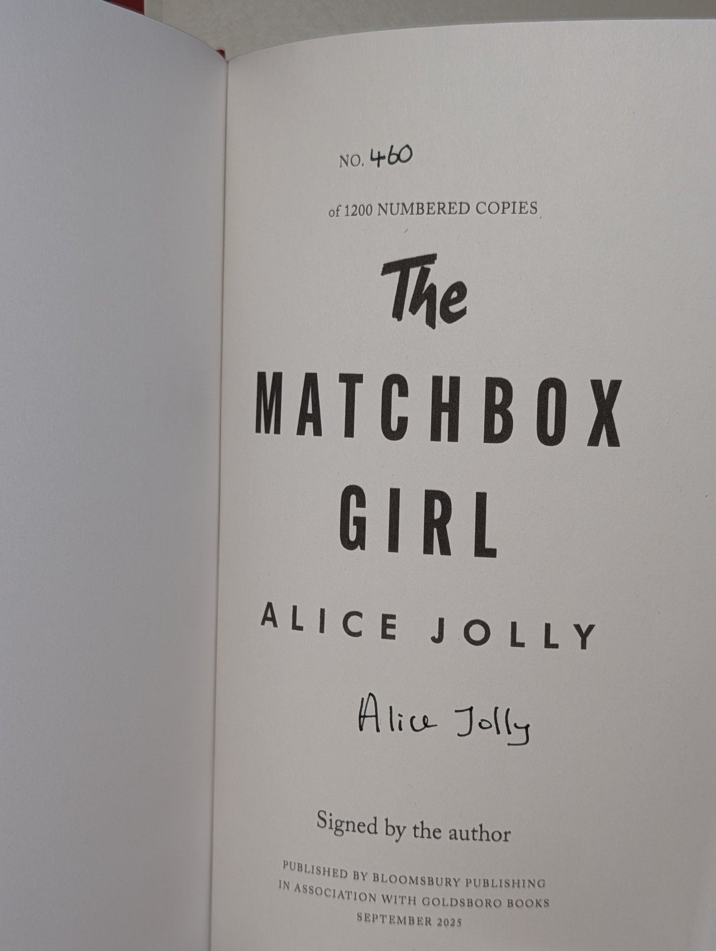 The Matchbox Girl by Alice Jolly (Signed Numbered First Edition with sprayed edges) - Fialta Books