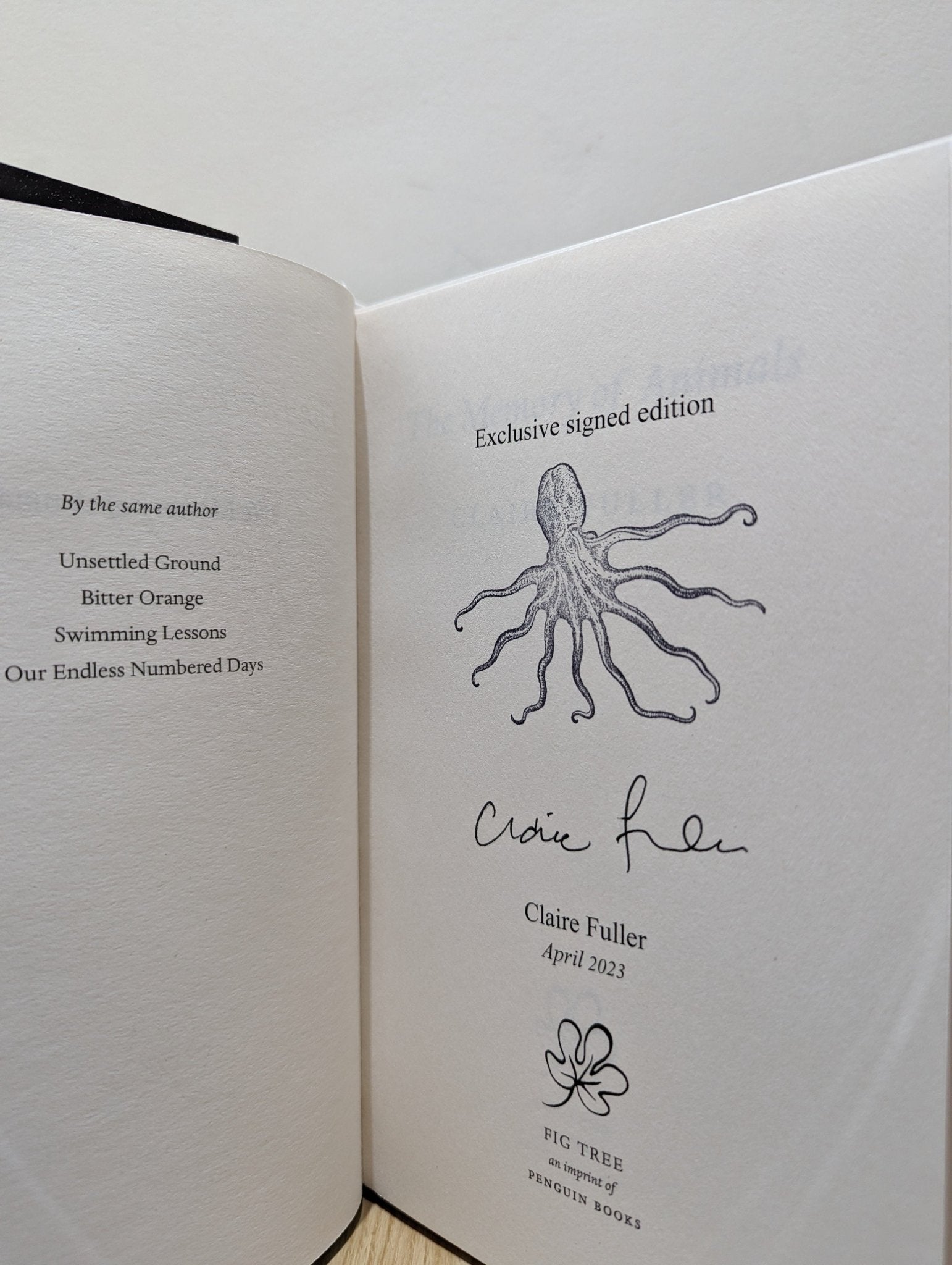 The Memory of Animals by Claire Fuller (Signed First Edition) - Fialta Books