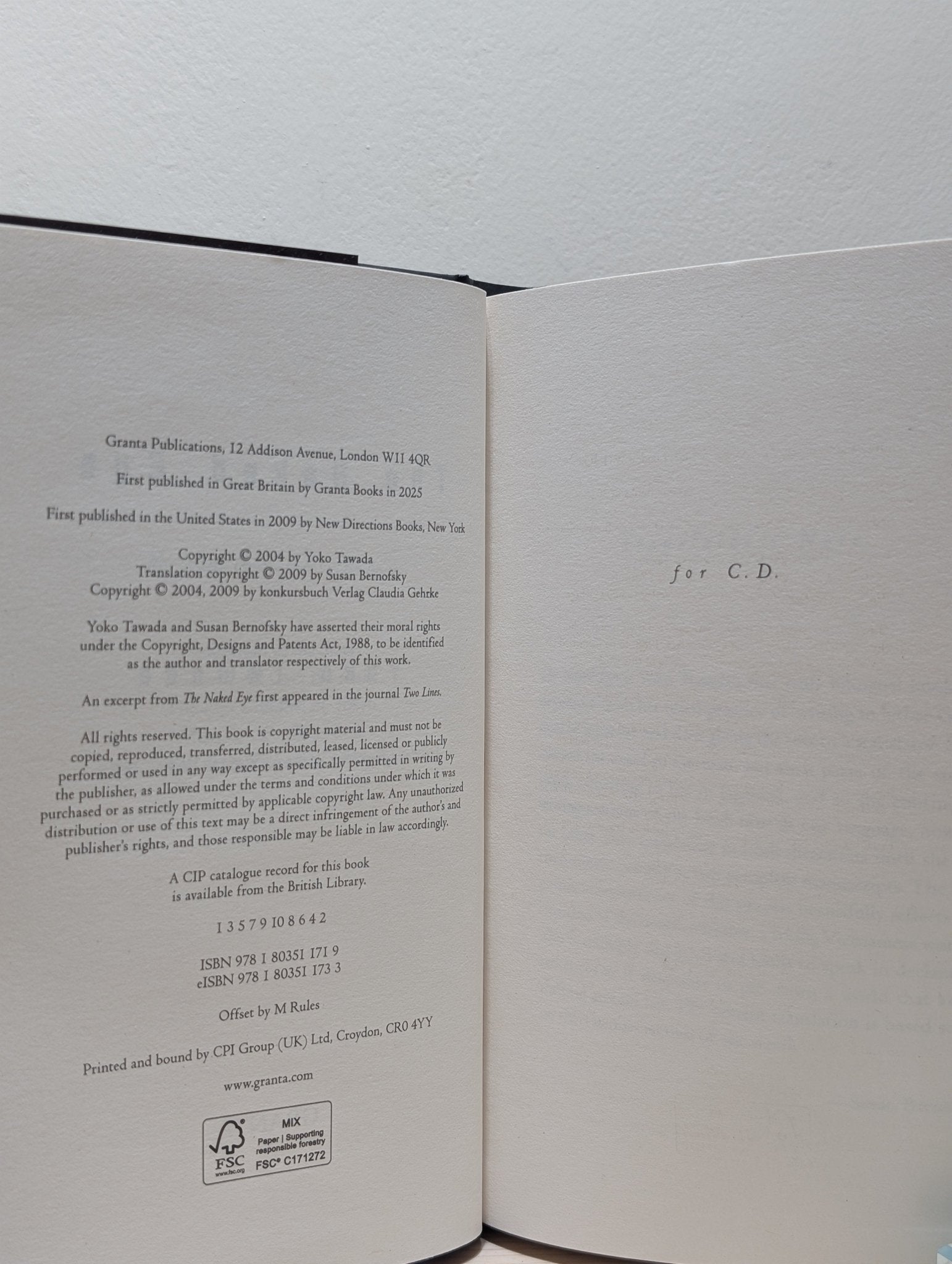 The Naked Eye by Yoko Tawada (First Edition) - Fialta Books