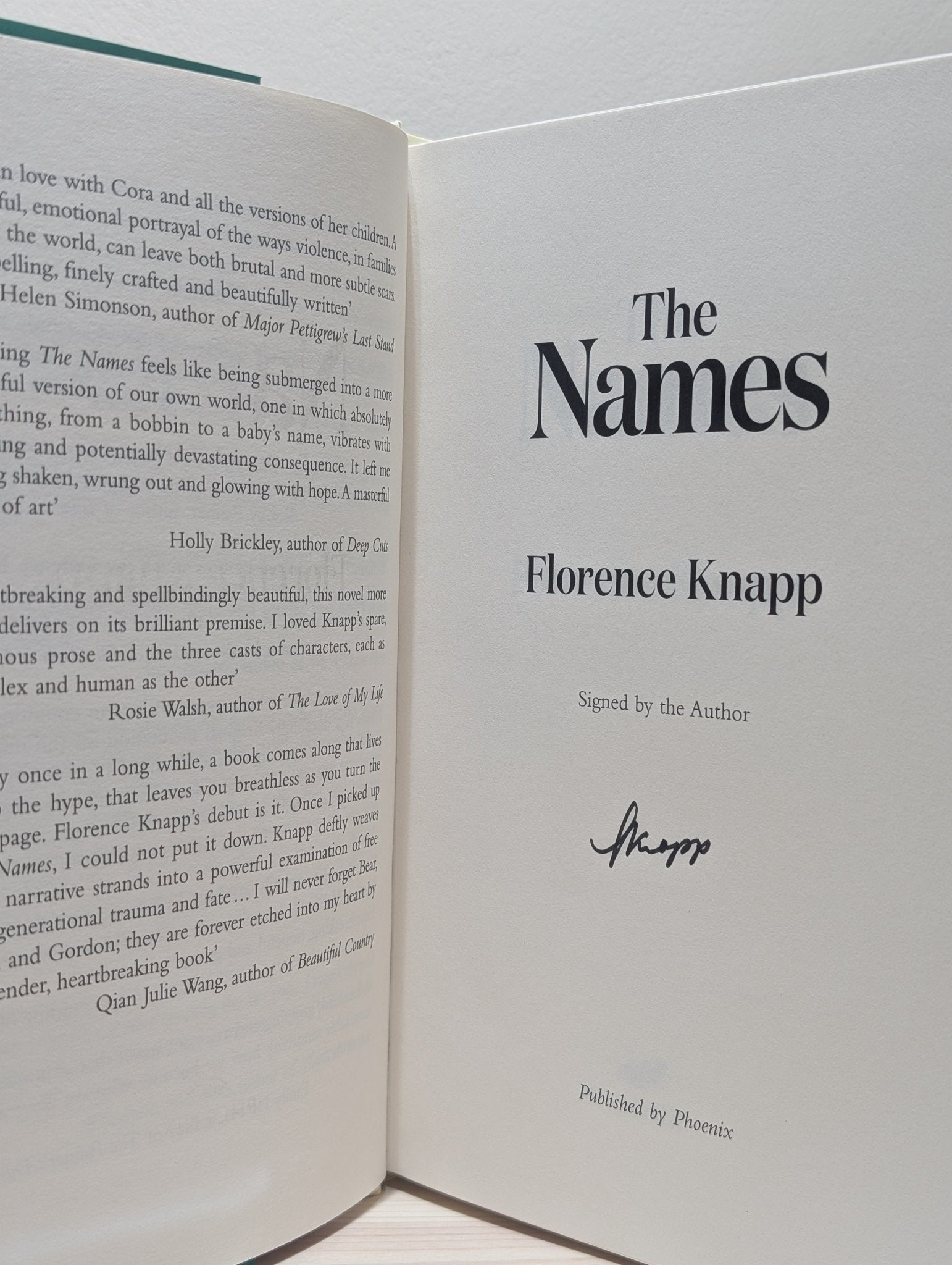 The Names by Florence Knapp (Signed First Edition) - Fialta Books