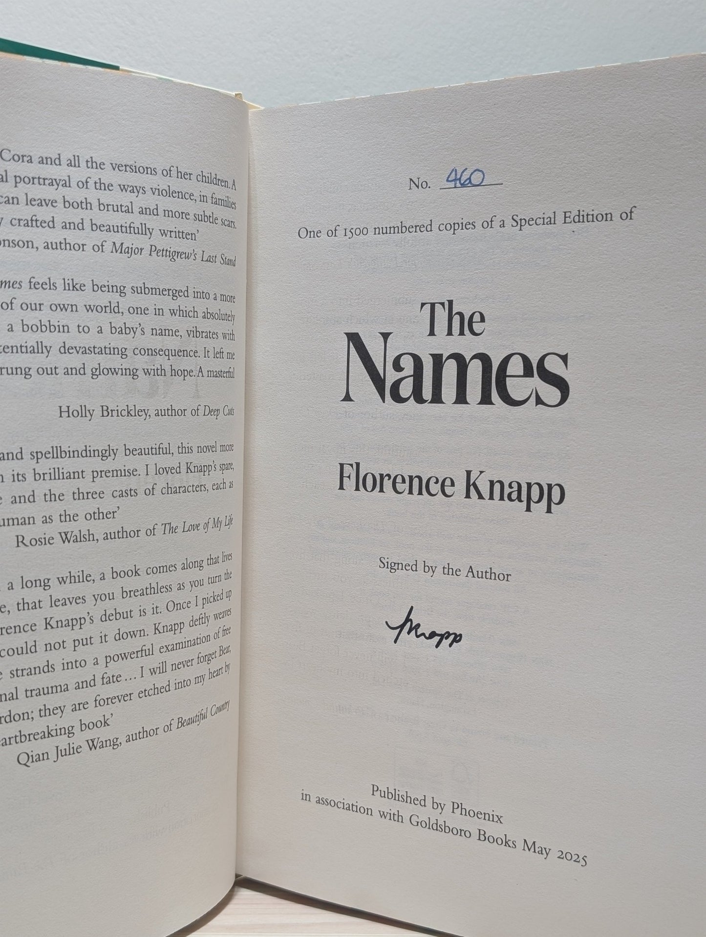 The Names by Florence Knapp (Signed Numbered First Edition with sprayed edges) - Fialta Books