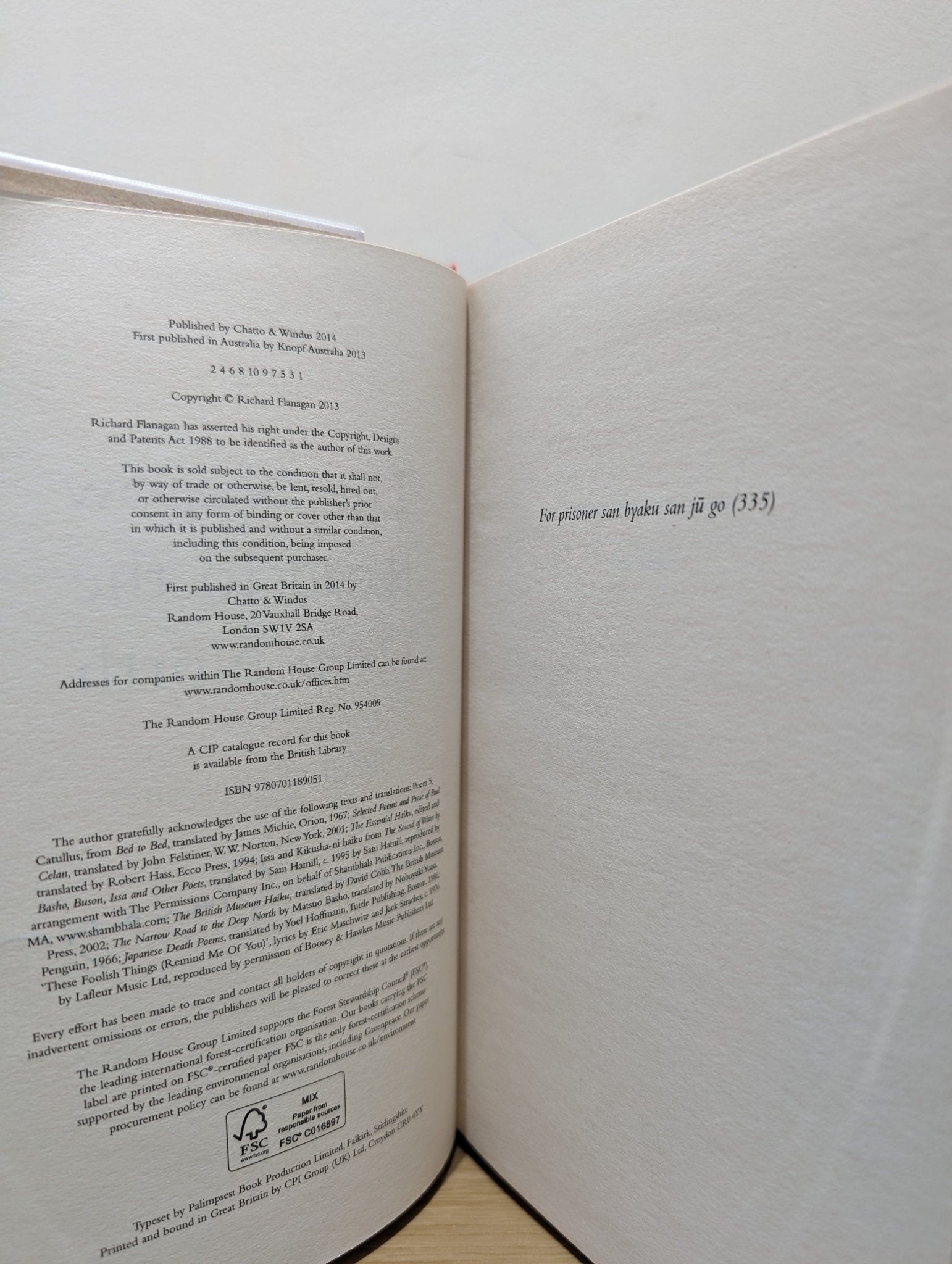 The Narrow Road to the Deep North by Richard Flanagan (Signed First Edition) - Fialta Books