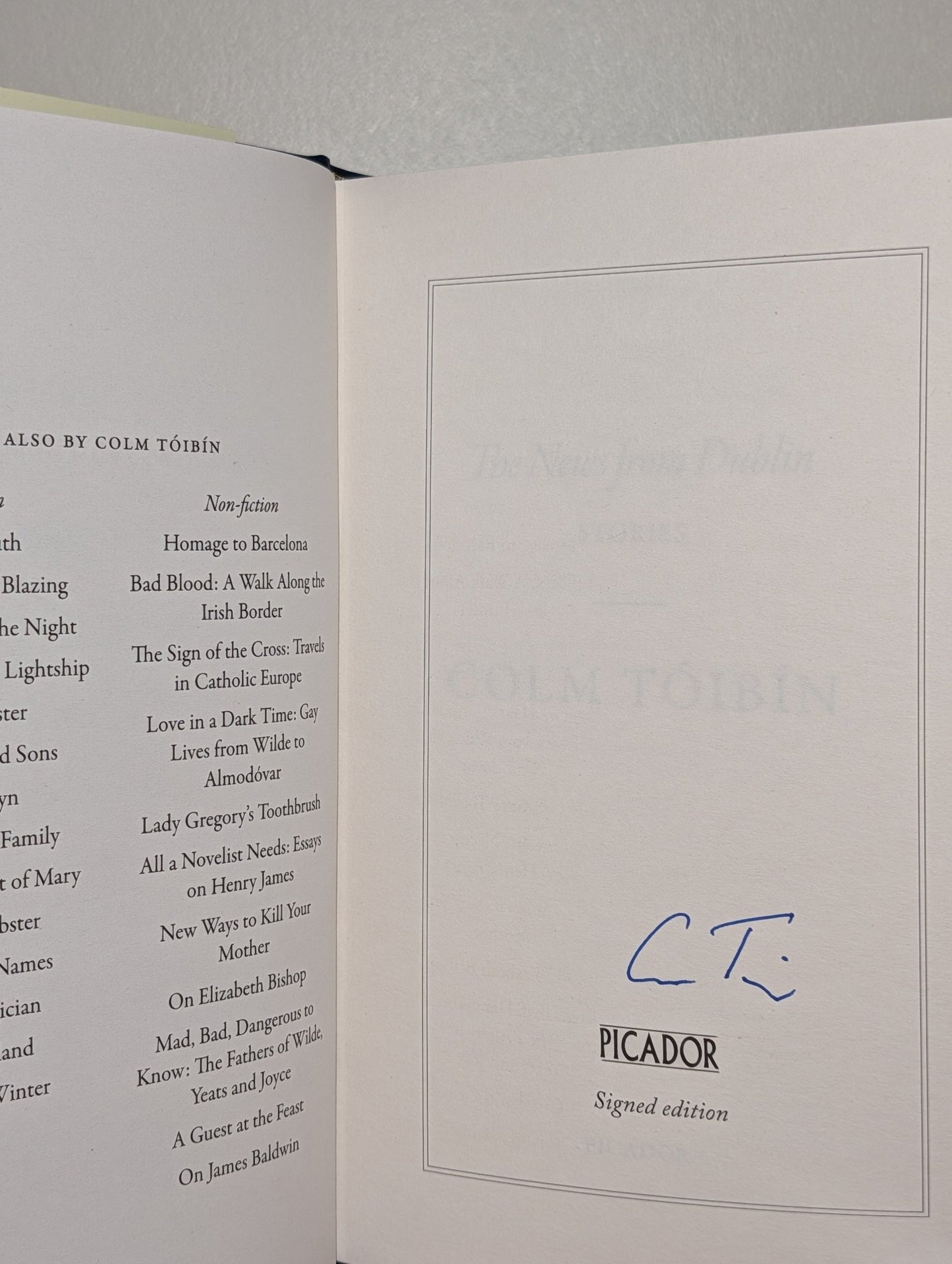 The News from Dublin by Colm Toibin (Signed First Edition) - Fialta Books