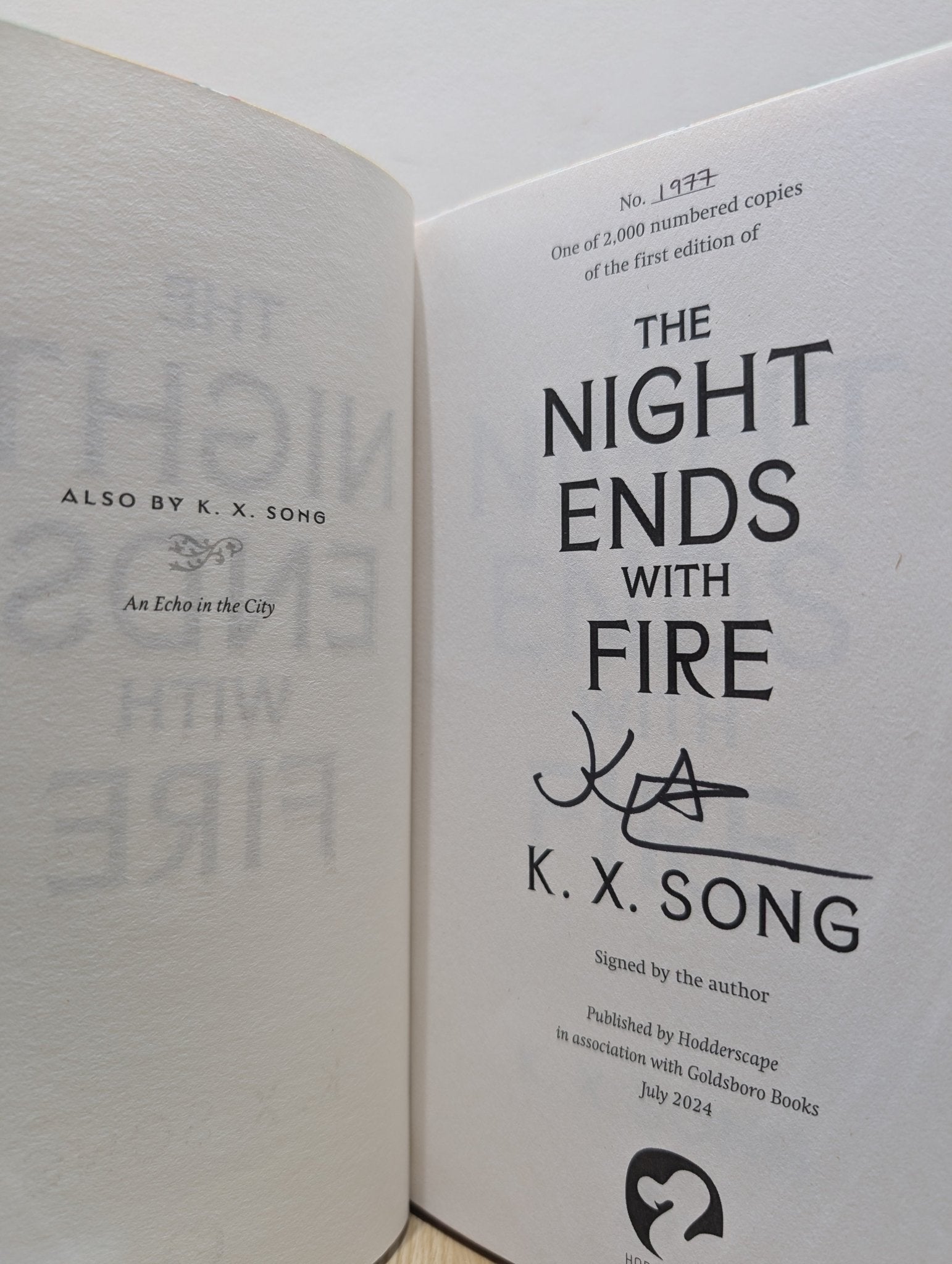 The Night Ends With Fire by K. X. Song (Signed Numbered First Edition with sprayed edges) - Fialta Books